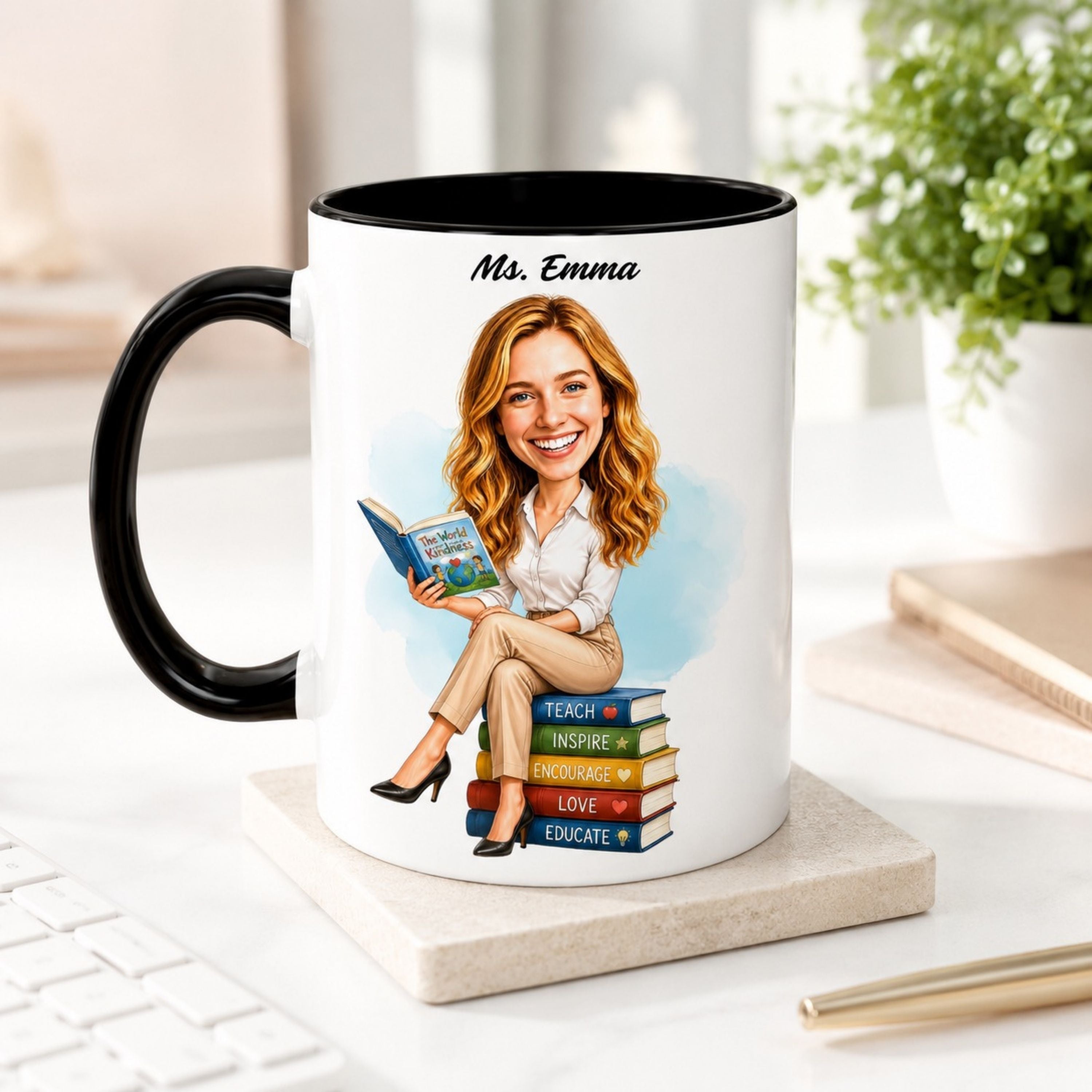 Custom Elementary Teacher Caricature Mug – Personalized Gift