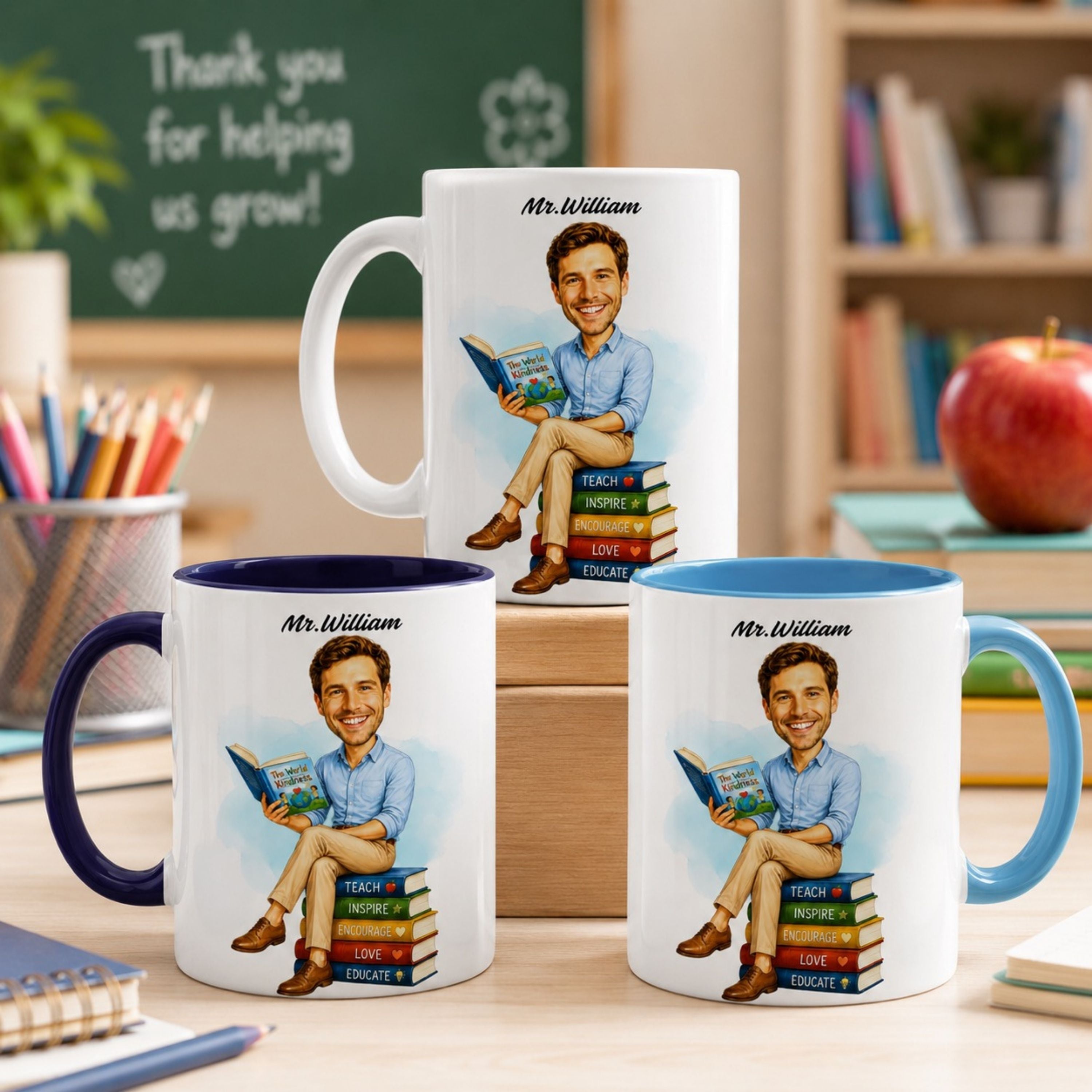 Personalized Elementary Teacher Caricature Mug from Photo – Custom Gift