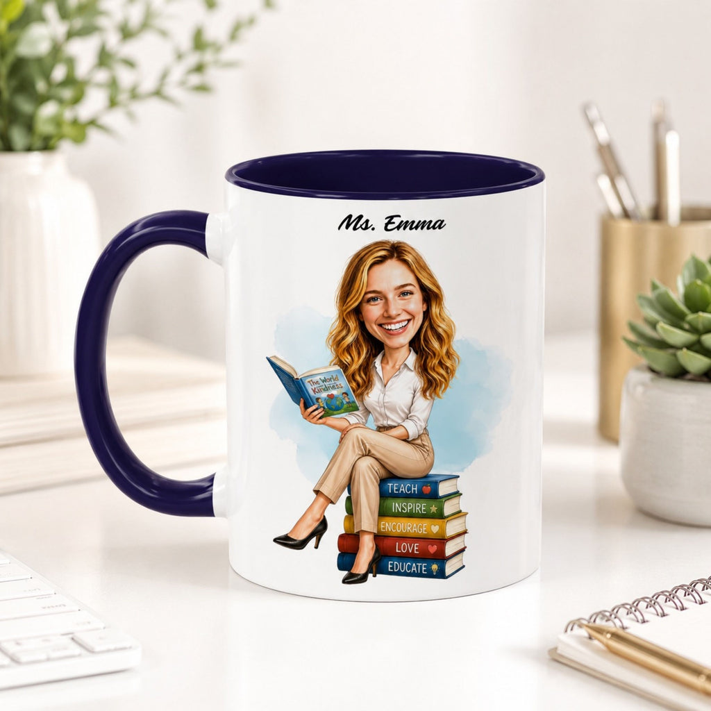 Custom Elementary Teacher Caricature Mug – Personalized Gift