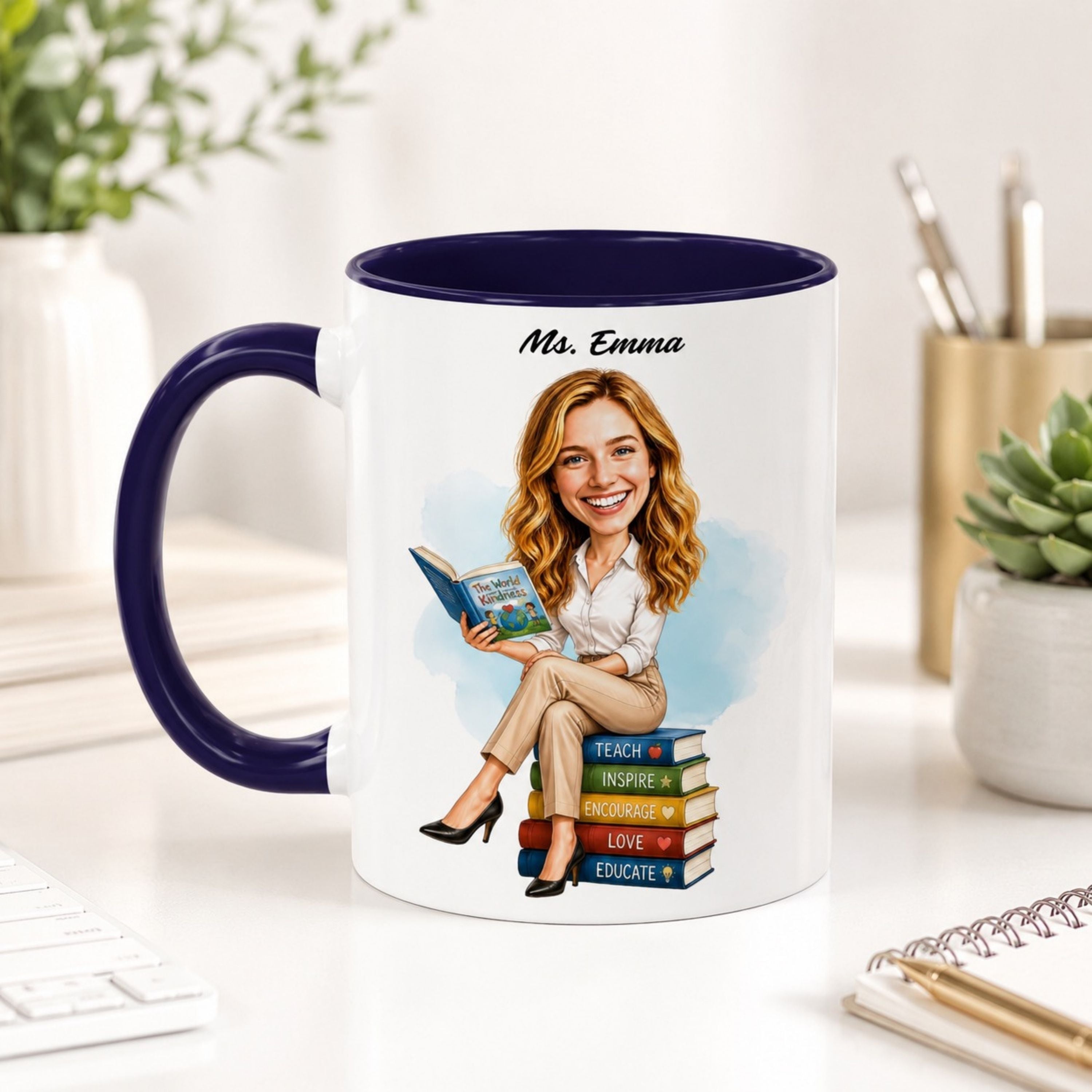 Custom Elementary Teacher Caricature Mug – Personalized Gift