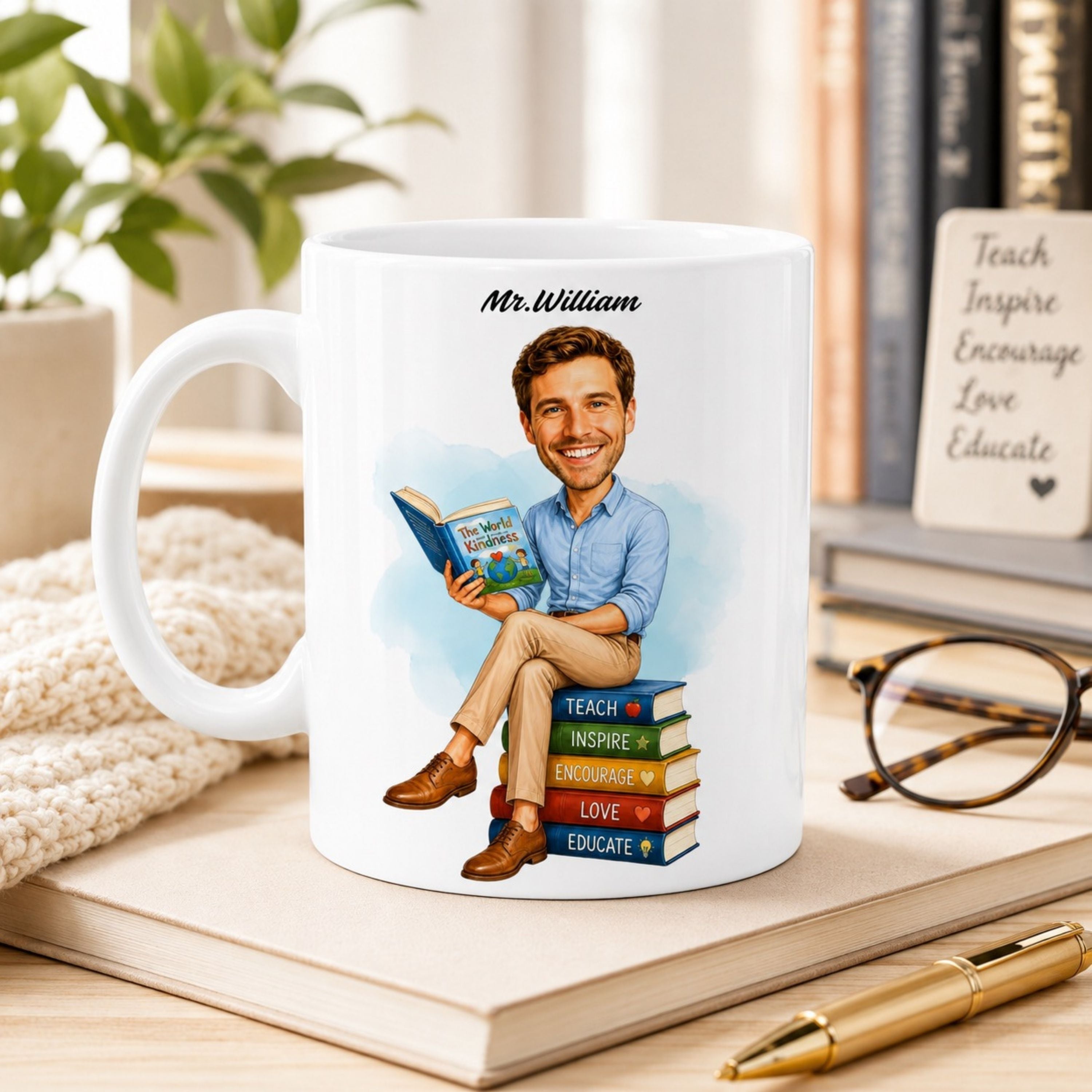 Personalized Elementary Teacher Caricature Mug from Photo – Custom Gift