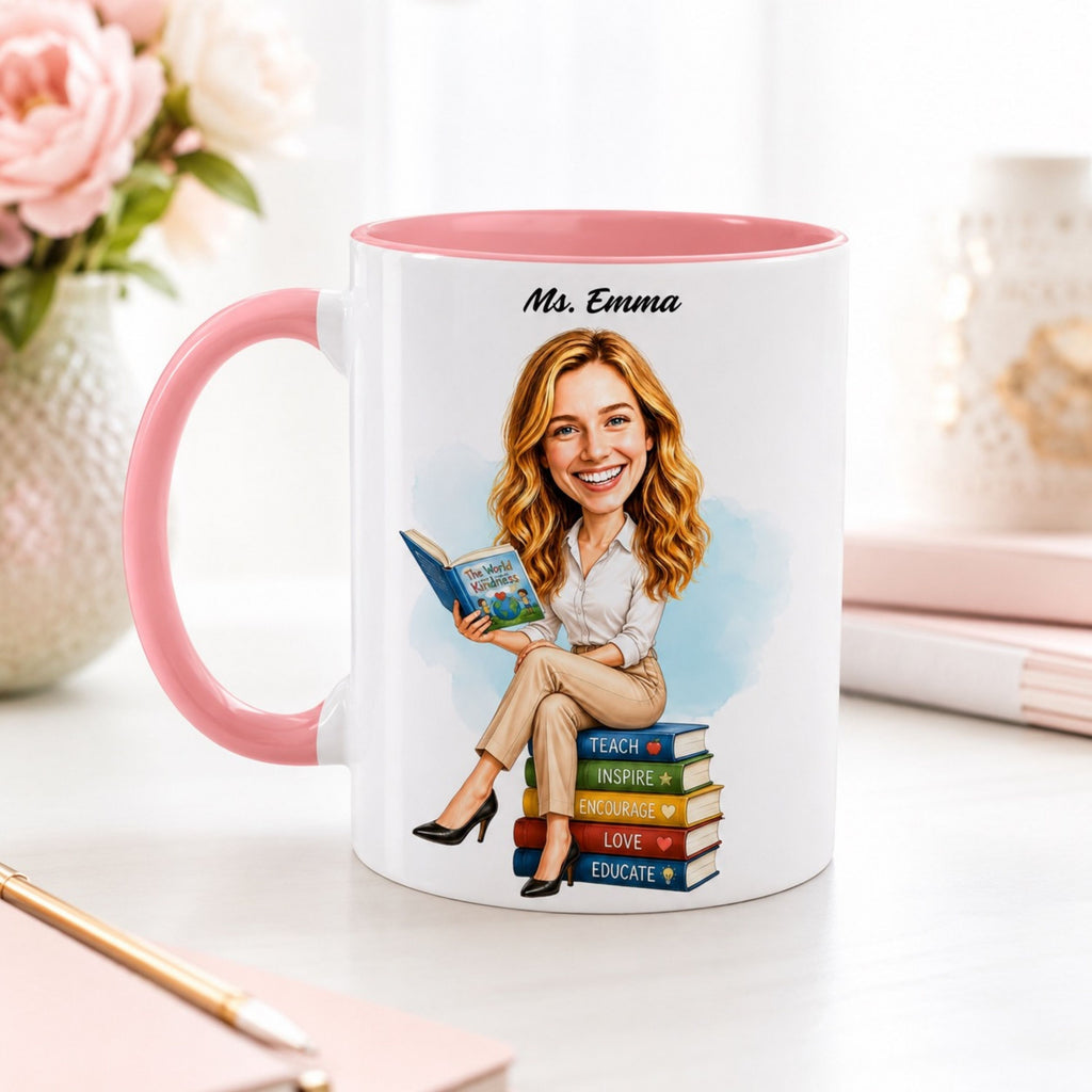 Custom Elementary Teacher Caricature Mug – Personalized Gift