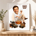 Custom Male Birthday Caricature – Whiskey Gift Portrait