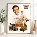 Custom Male Birthday Caricature – Whiskey Gift Portrait