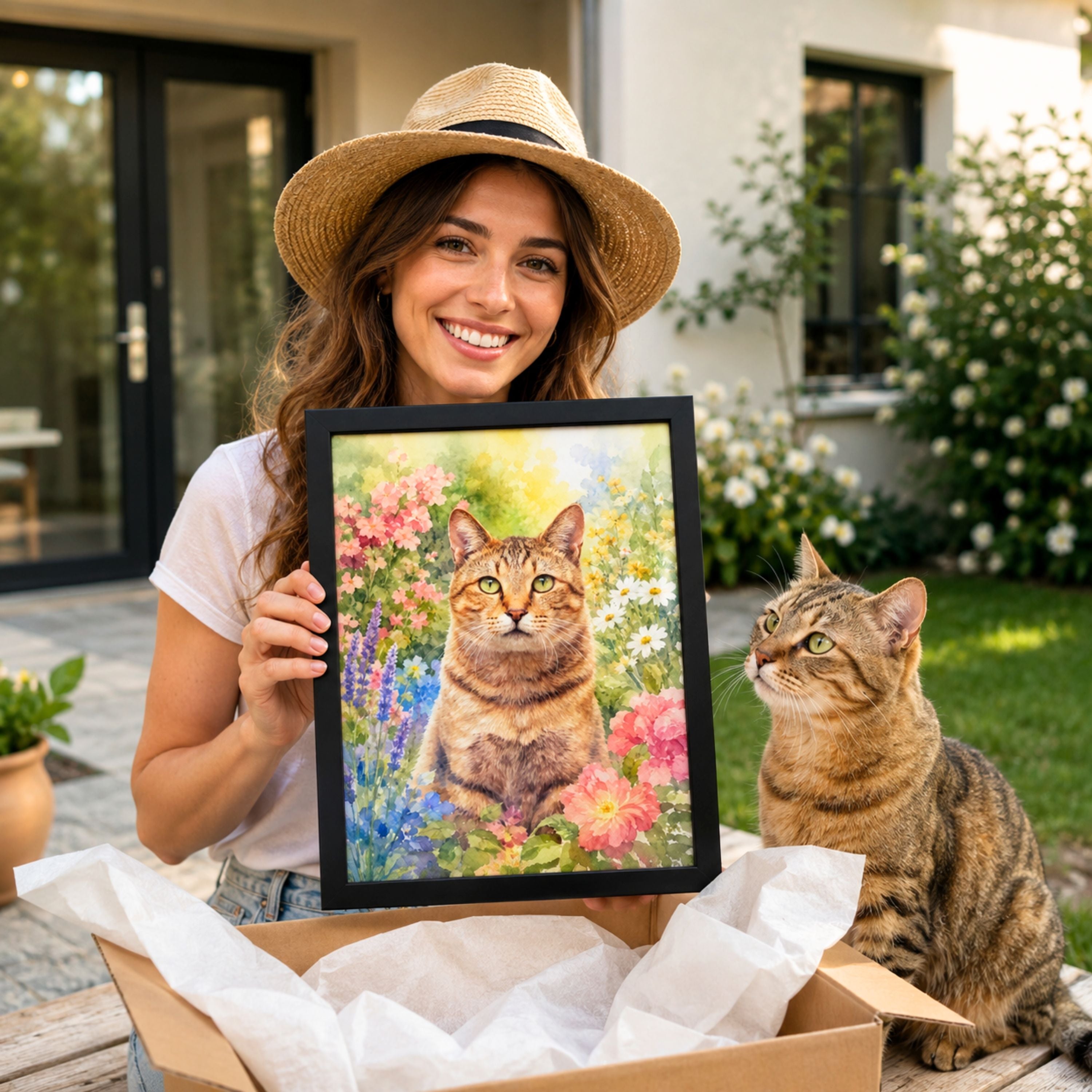 Custom Watercolor Pet Portrait from Photo | Personalized Floral Dog Art