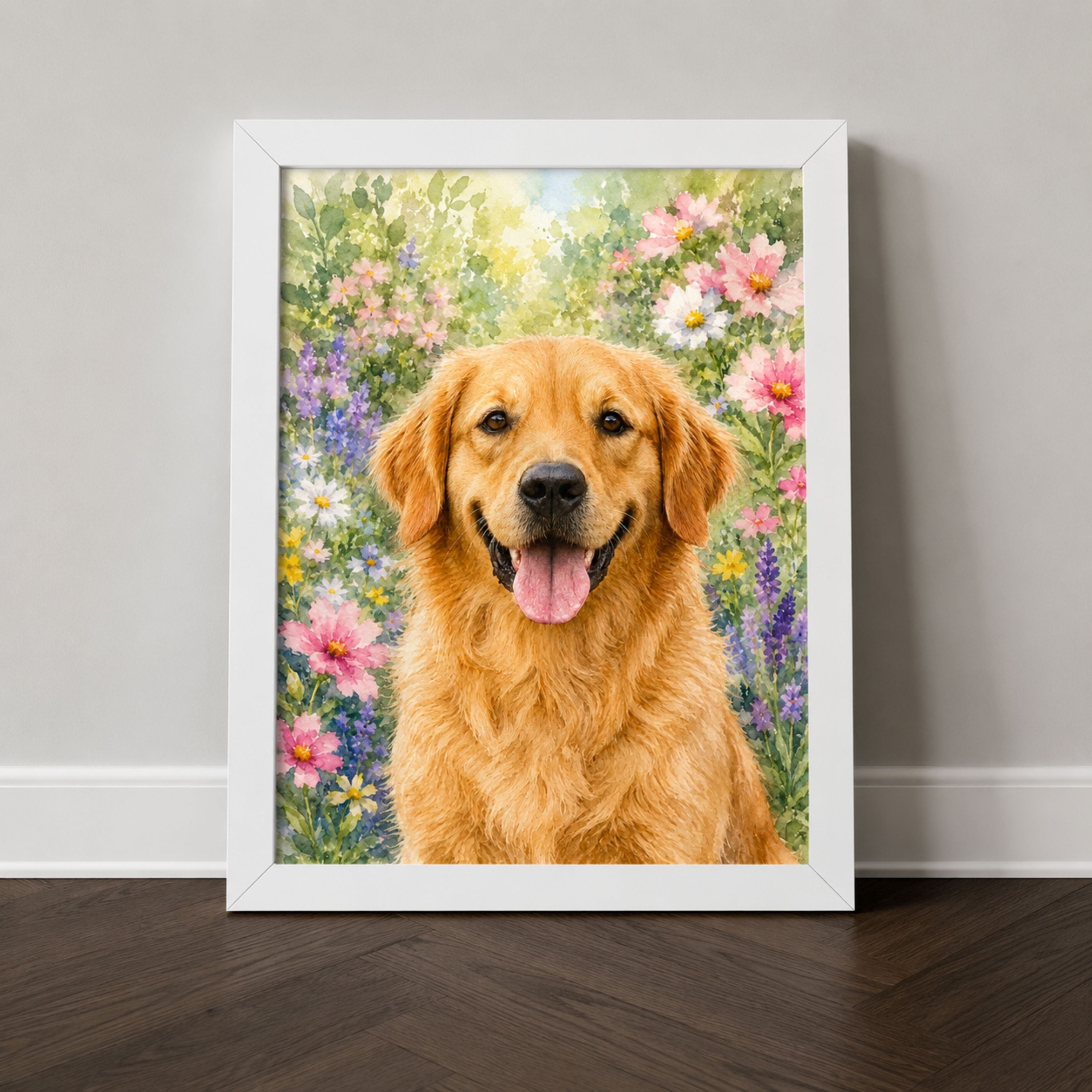 Custom Watercolor Pet Portrait from Photo | Personalized Floral Dog Art
