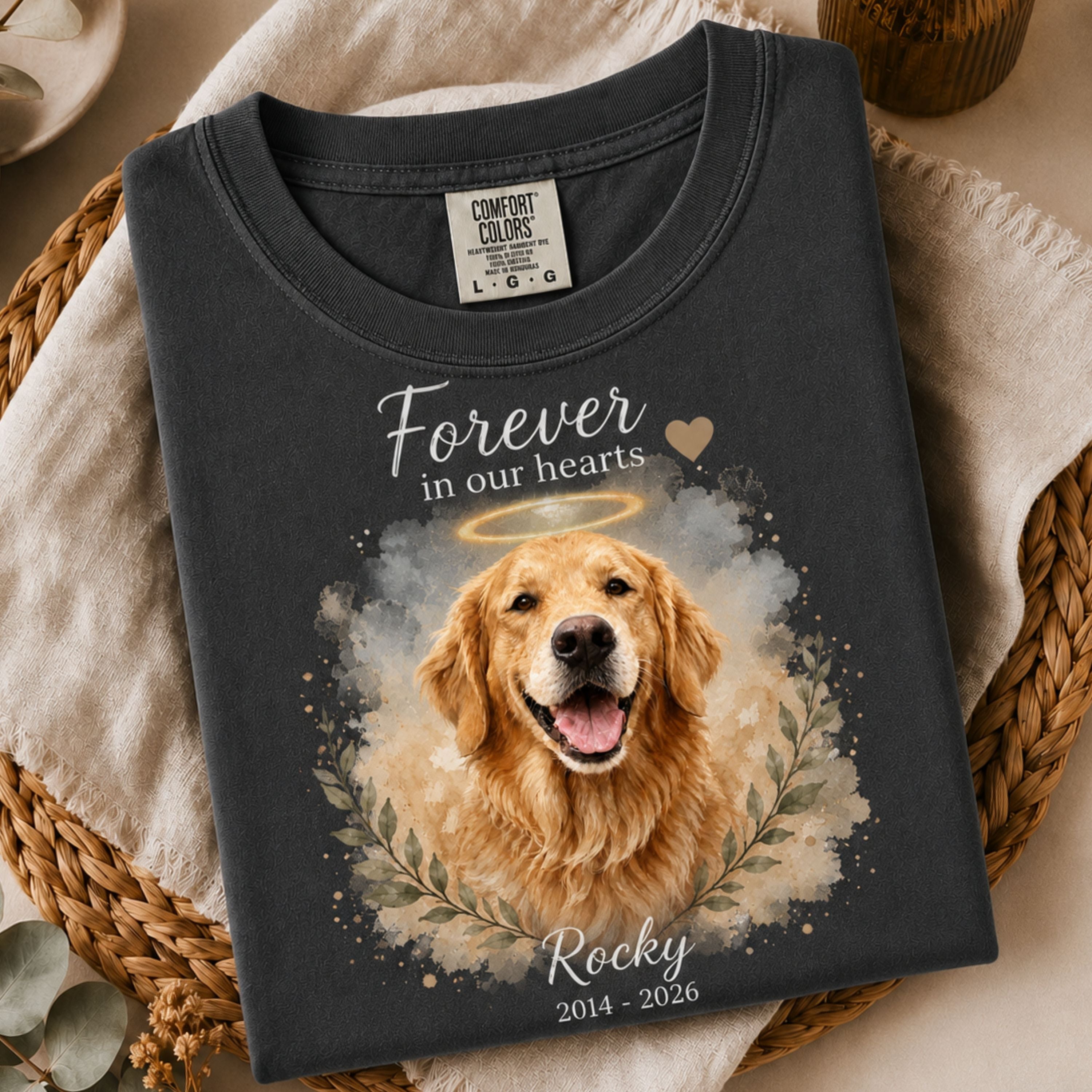 Custom Pet Memorial Shirt – Watercolor Portrait & Name