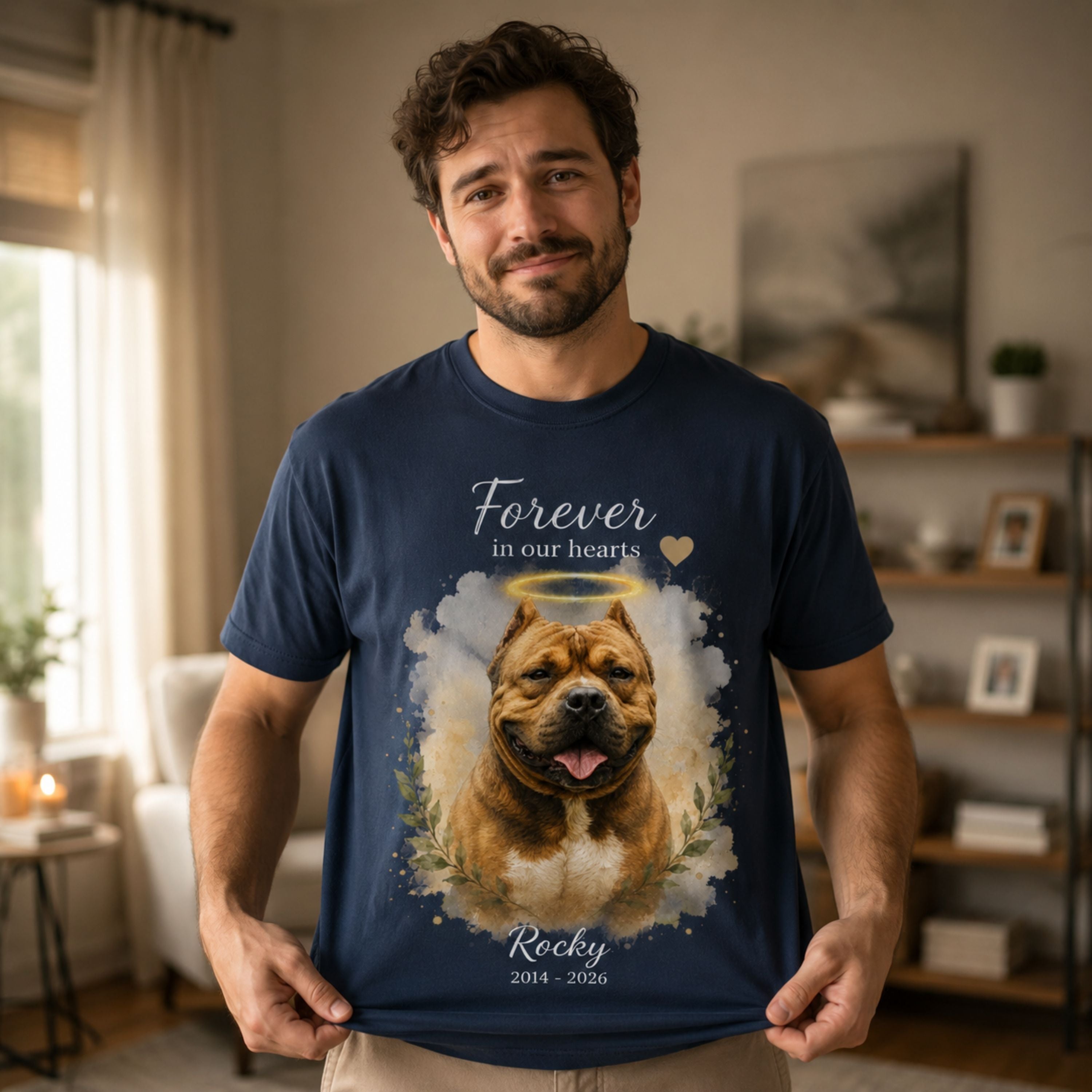 Custom Pet Memorial Shirt – Watercolor Portrait & Name