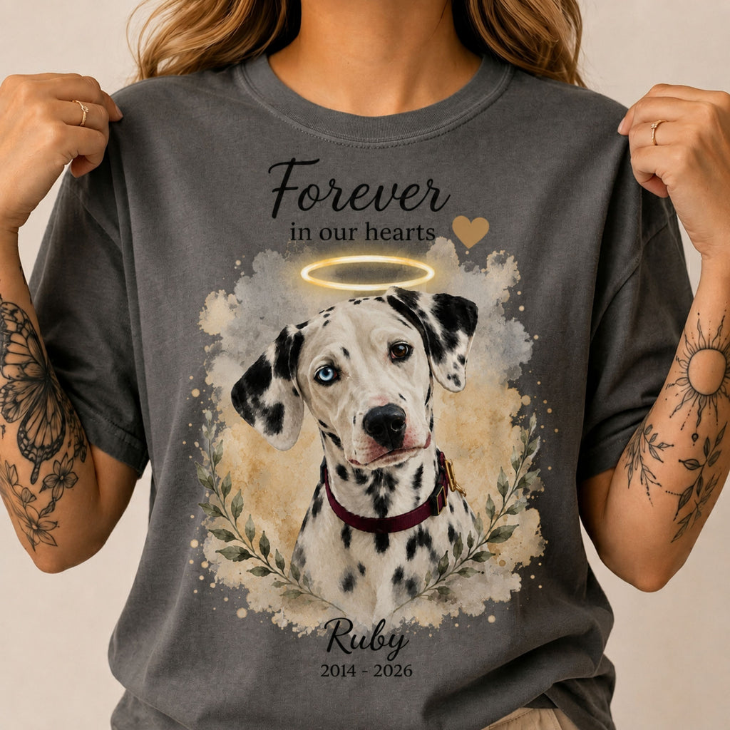 Custom Pet Memorial Shirt – Watercolor Portrait & Name