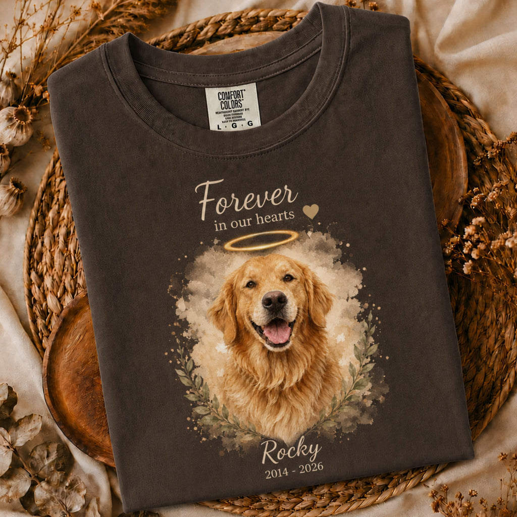 Custom Pet Memorial Shirt – Watercolor Portrait & Name