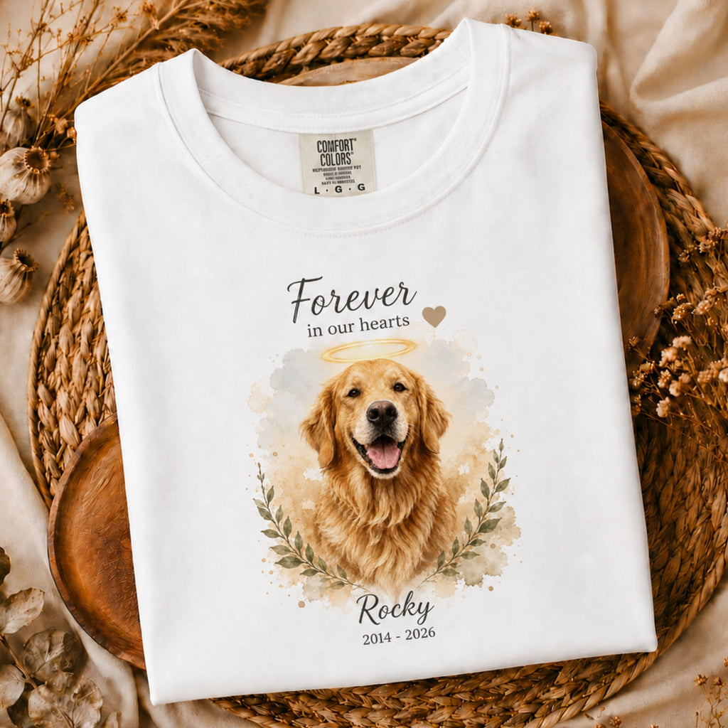 Custom Pet Memorial Shirt – Watercolor Portrait & Name