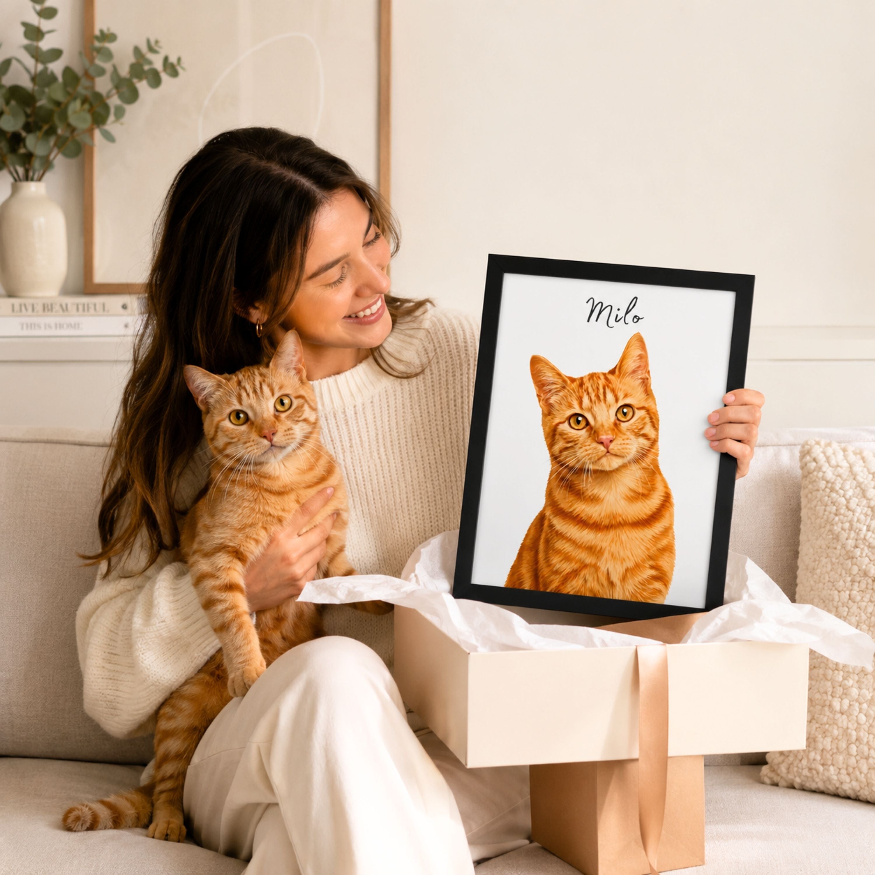 Custom Minimalist Cat Portrait from Photo | Personalized Pet Art