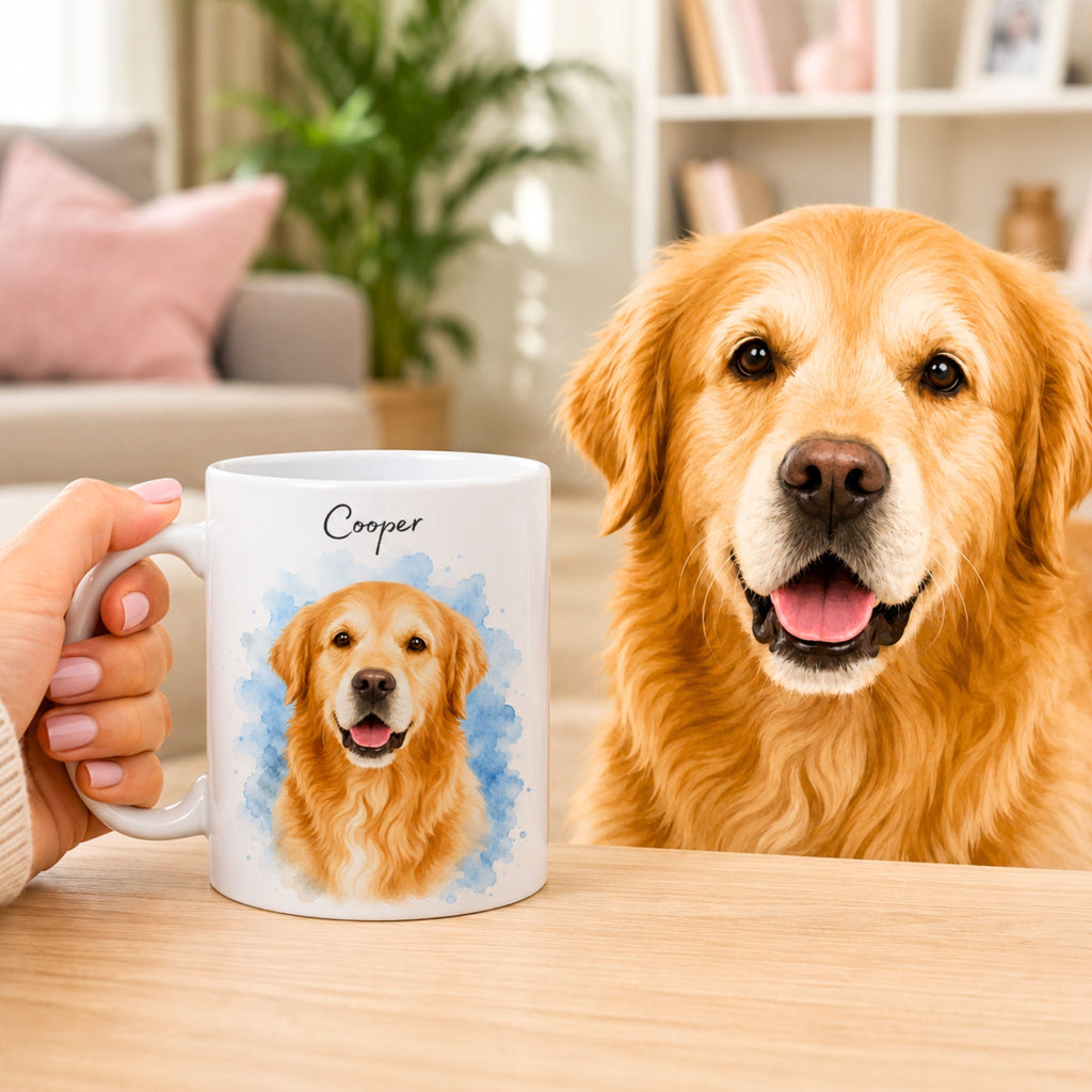 Personalized Watercolor Pet Portrait Mug | Custom Cat & Dog Gift