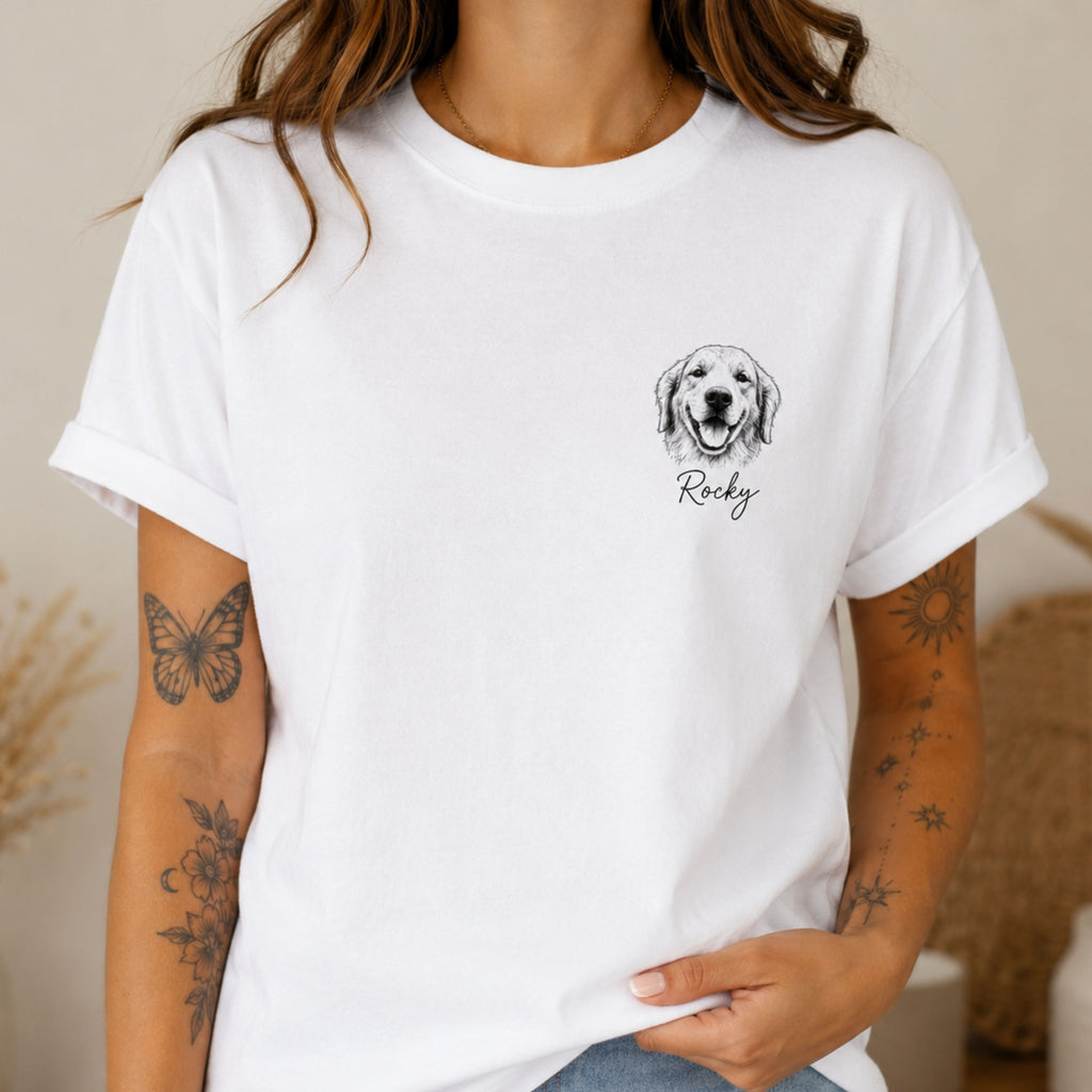 Custom Minimalist Pet Sketch T-Shirt | Personalized Dog Portrait Tee