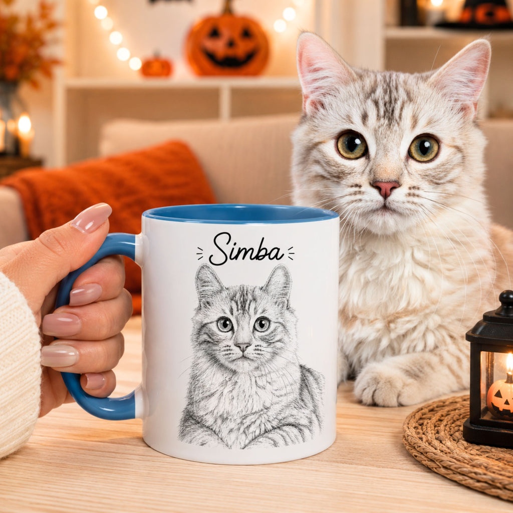 Personalized Minimalist Cat Portrait Mug | Custom Pet Gift