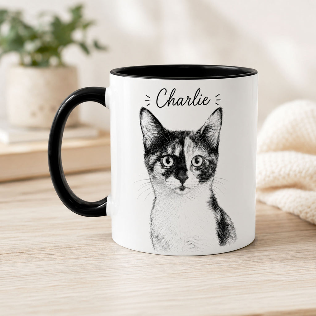 Personalized Minimalist Cat Portrait Mug | Custom Pet Gift