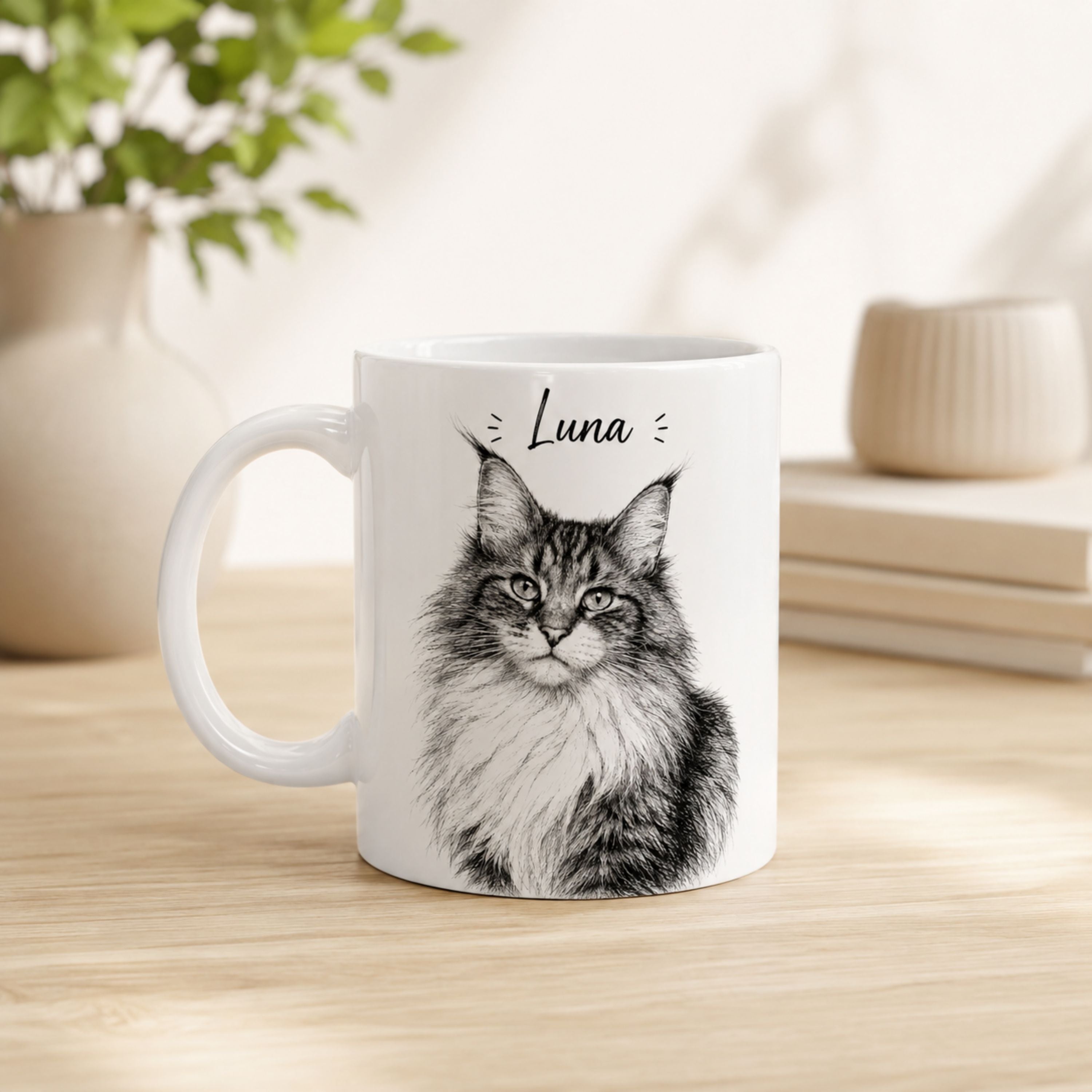 Personalized Minimalist Cat Portrait Mug | Custom Pet Gift