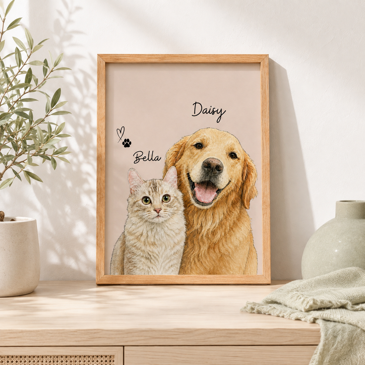 Custom Two Pet Portrait from Photo | Personalized Wall Art