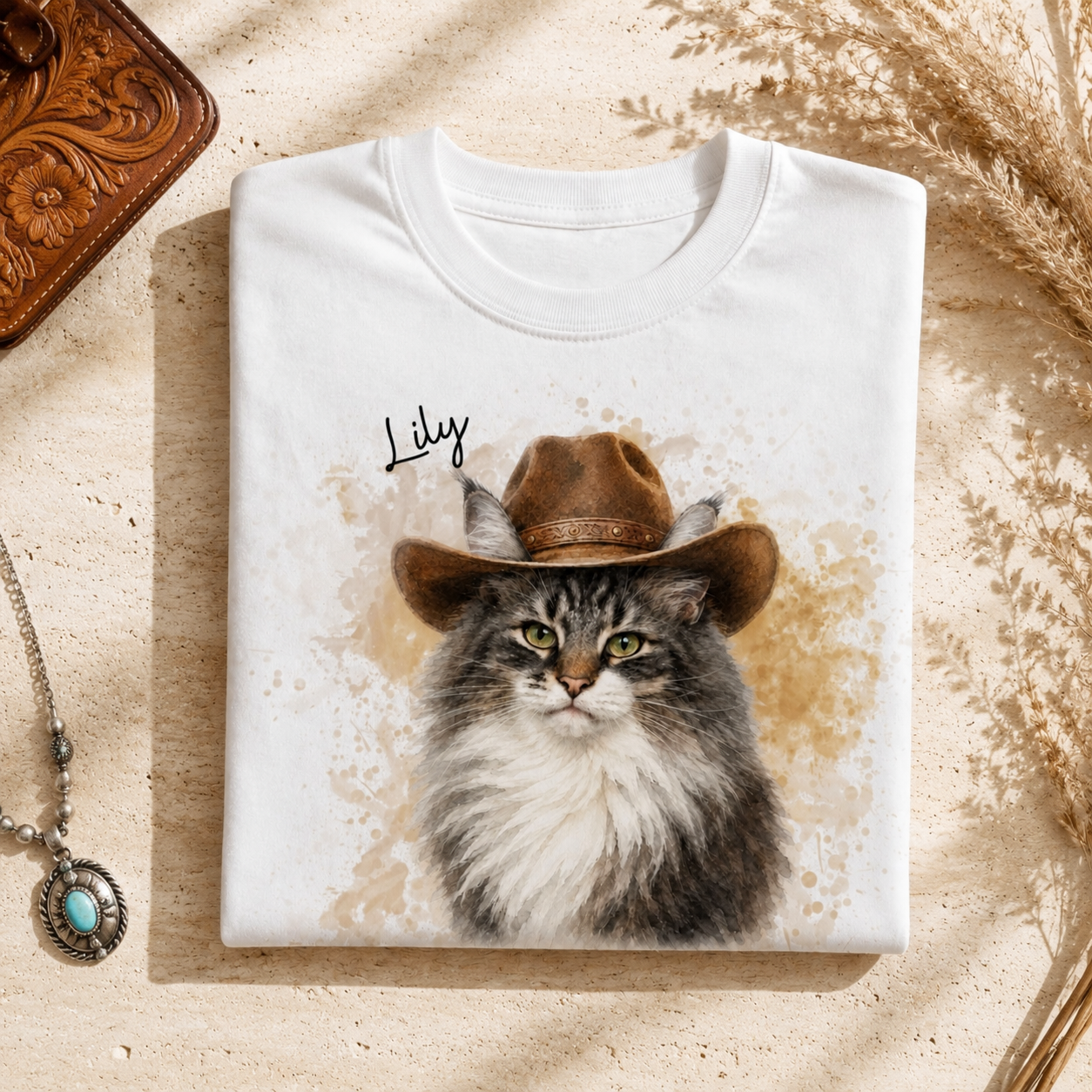 Custom Cat Shirt – Personalized Western Watercolor Portrait