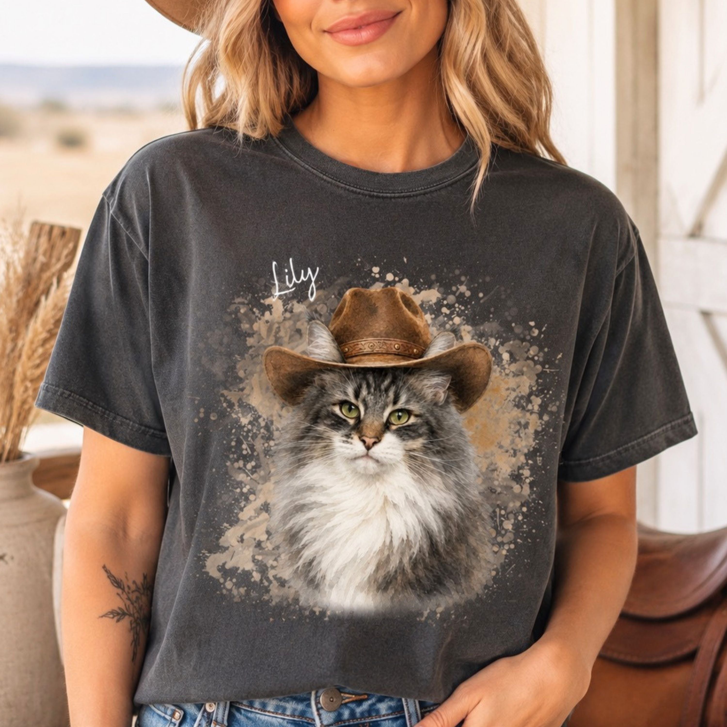 Custom Cat Shirt – Personalized Western Watercolor Portrait