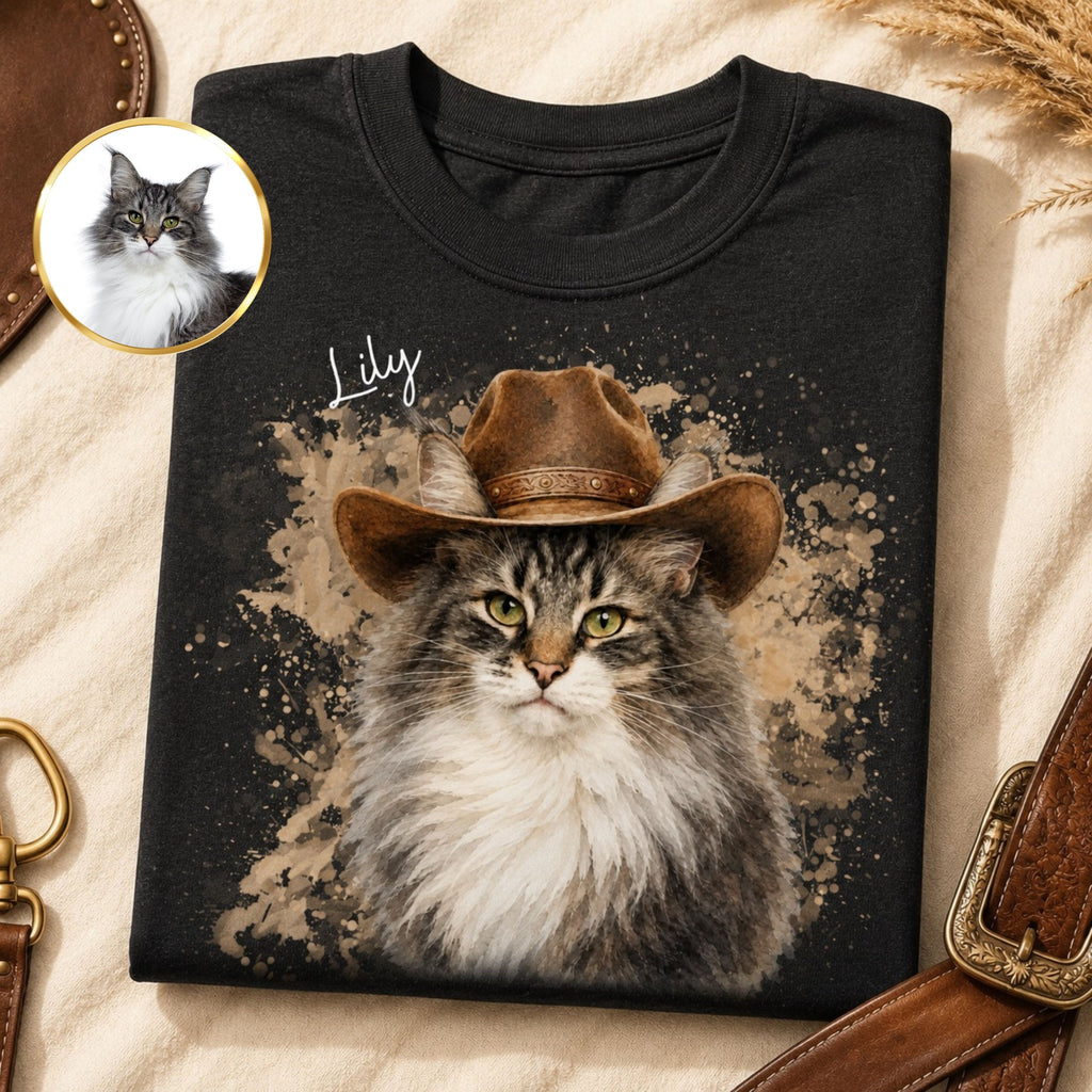 Custom Cat Shirt – Personalized Western Watercolor Portrait