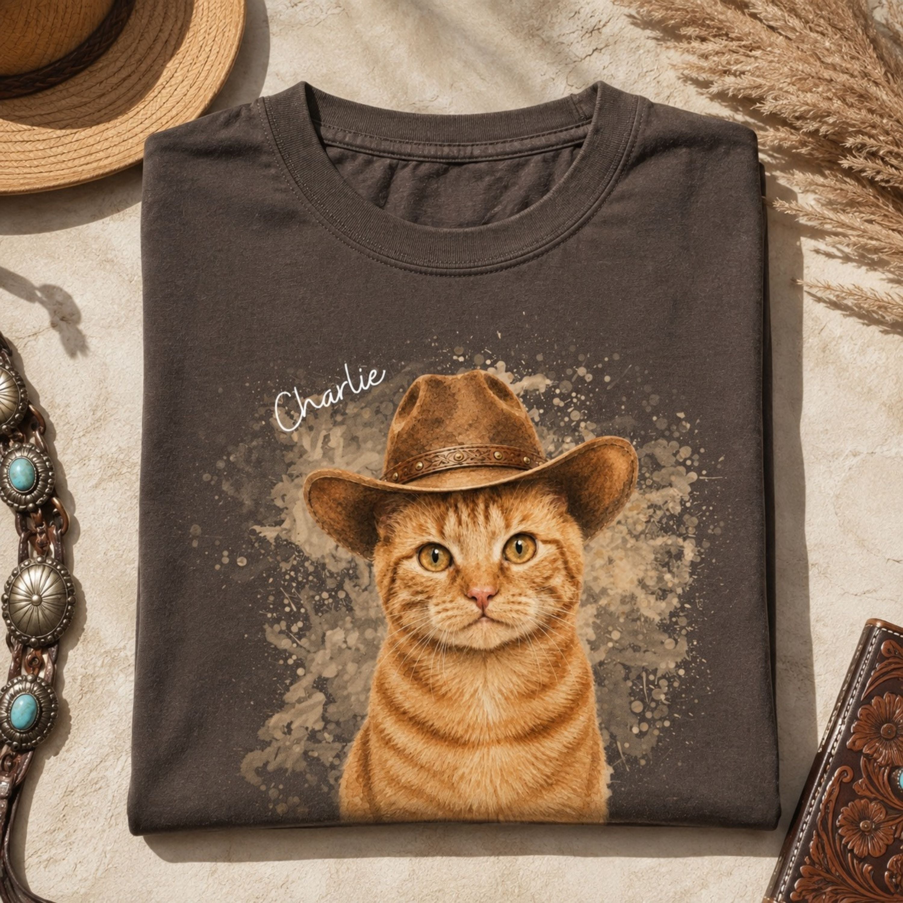 Custom Cat Shirt – Personalized Western Watercolor Portrait
