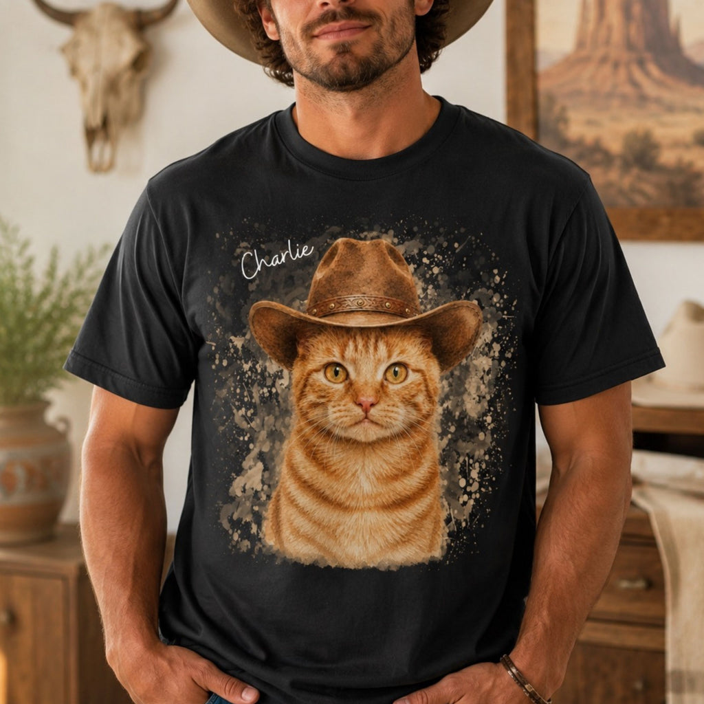 Custom Cat Shirt – Personalized Western Watercolor Portrait