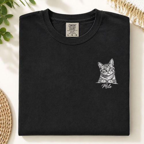 Custom Cat Shirt with Name – Personalized Sketch Portrait