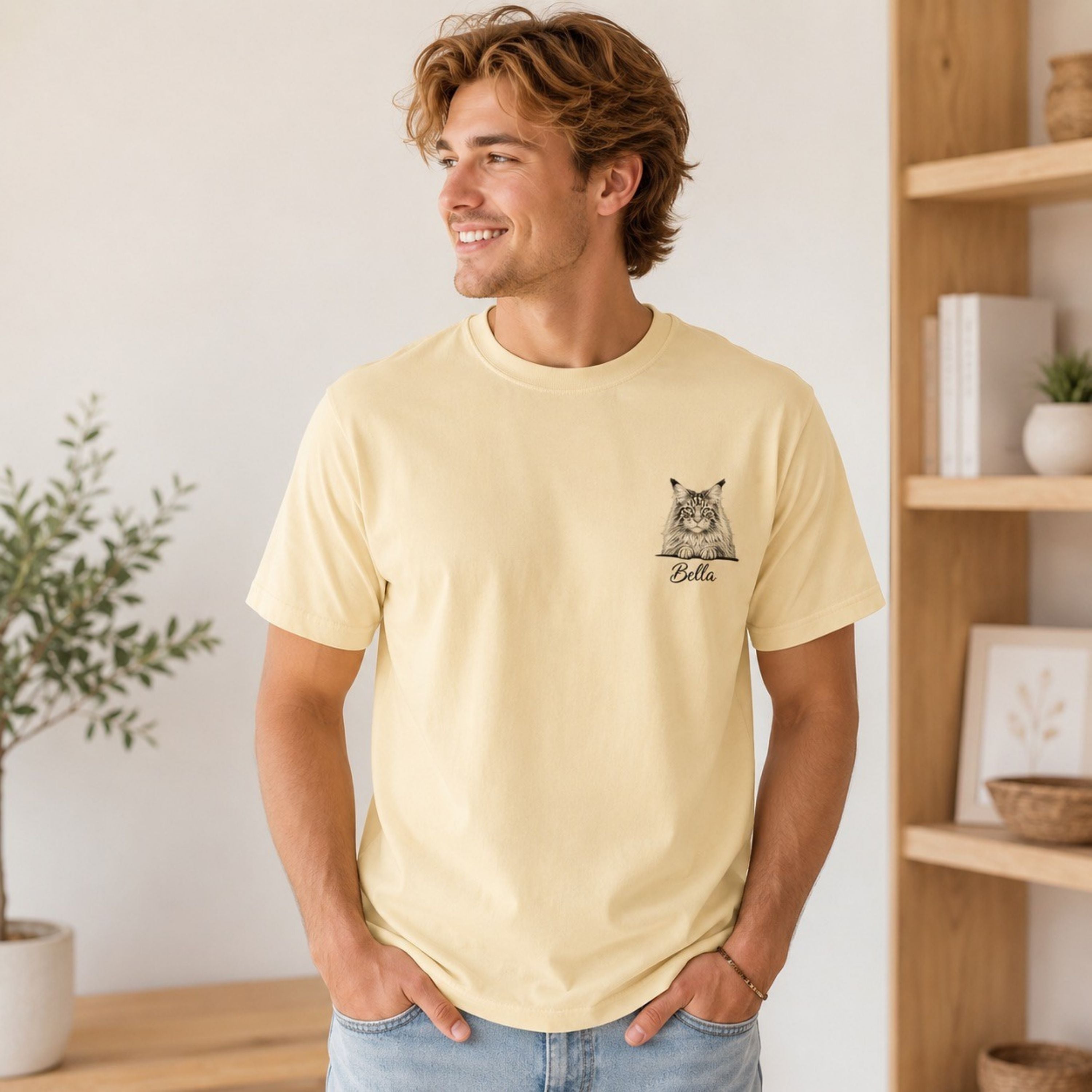 Custom Cat Shirt with Name – Personalized Sketch Portrait