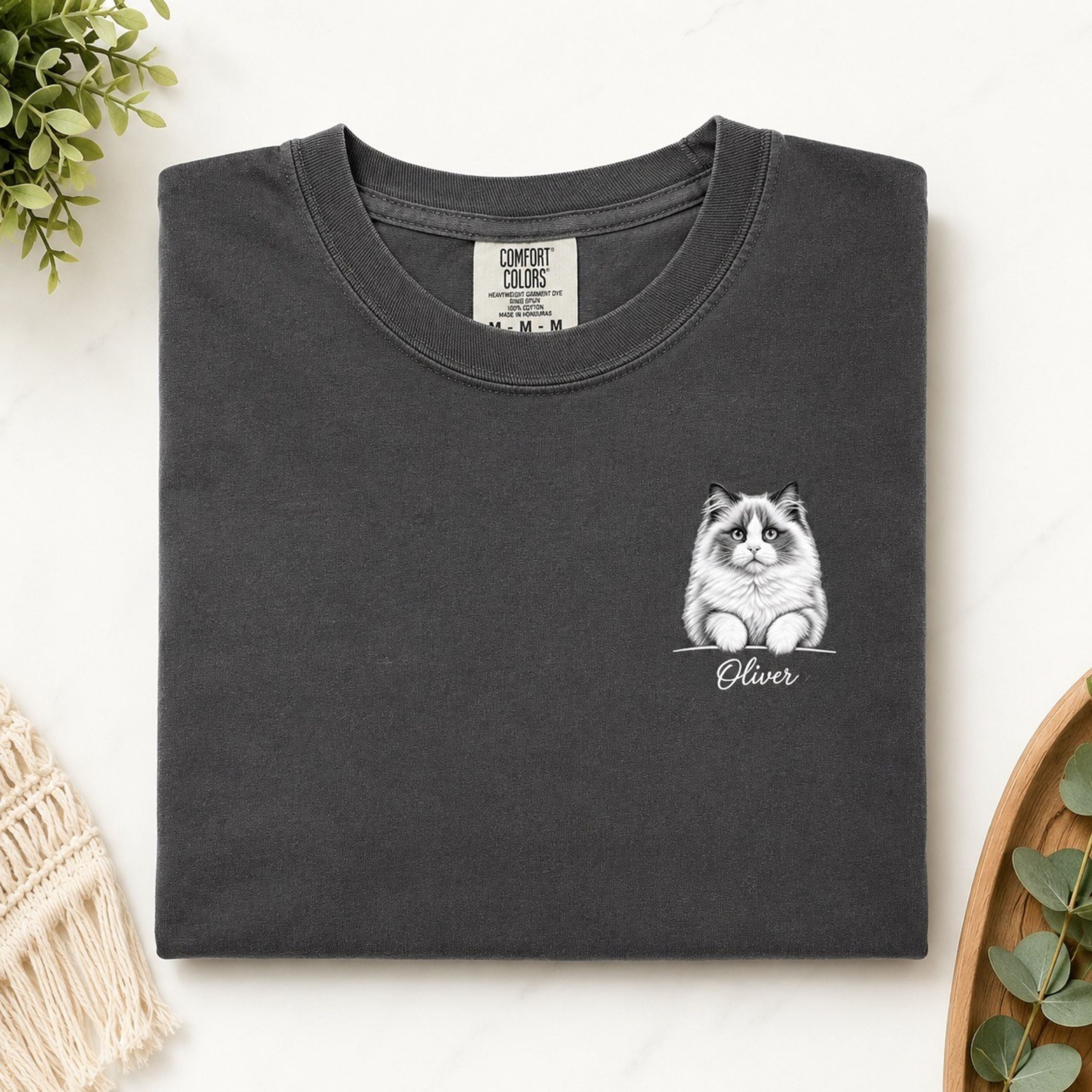 Custom Cat Shirt with Name – Personalized Sketch Portrait