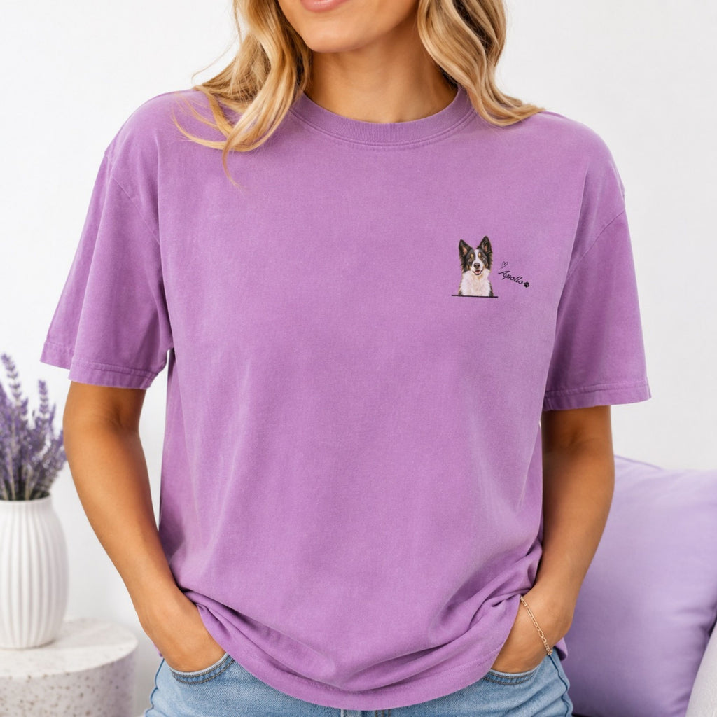 Custom Pet Portrait Shirt – Watercolor Name & Paw Tee