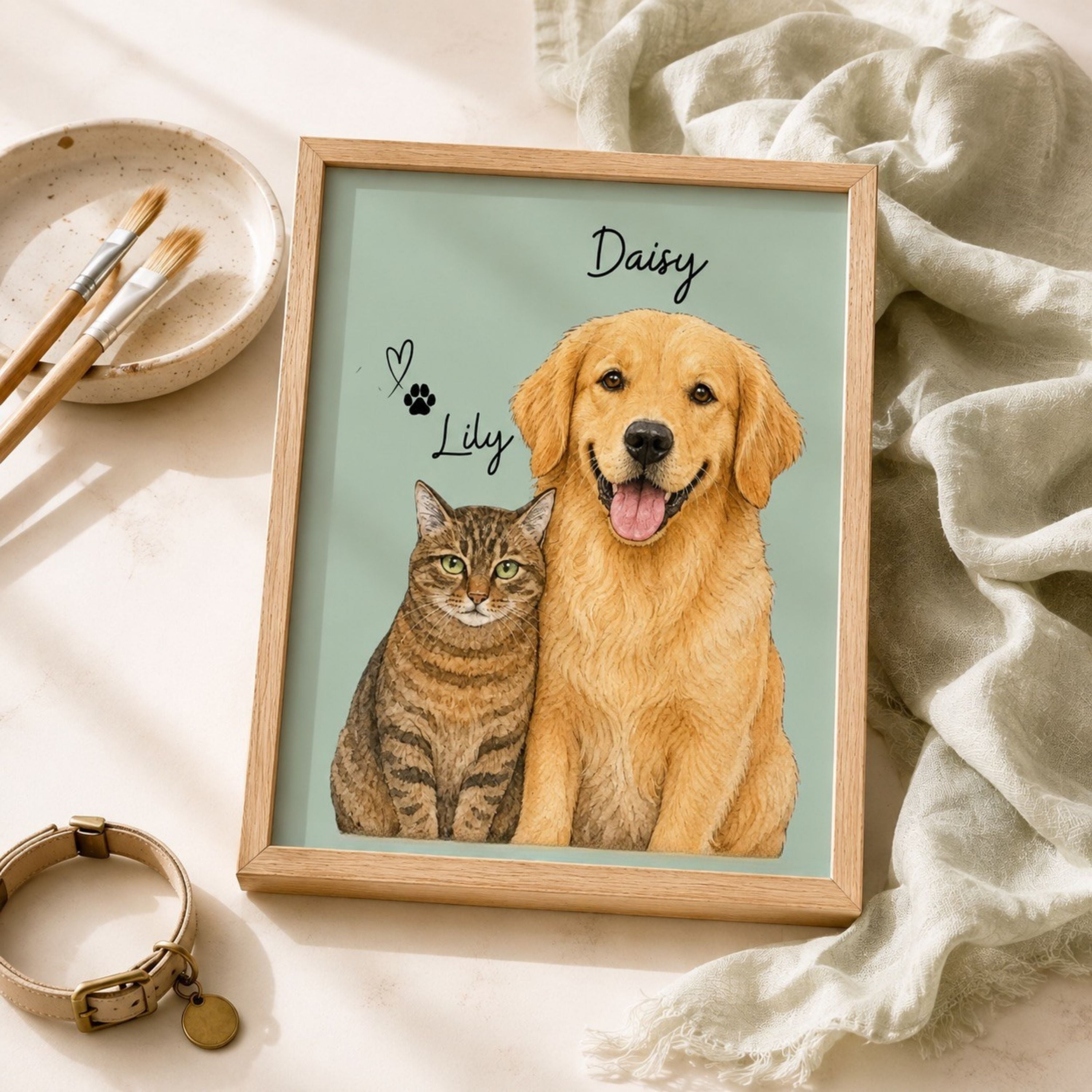 Custom Two Pet Portrait from Photo | Personalized Wall Art
