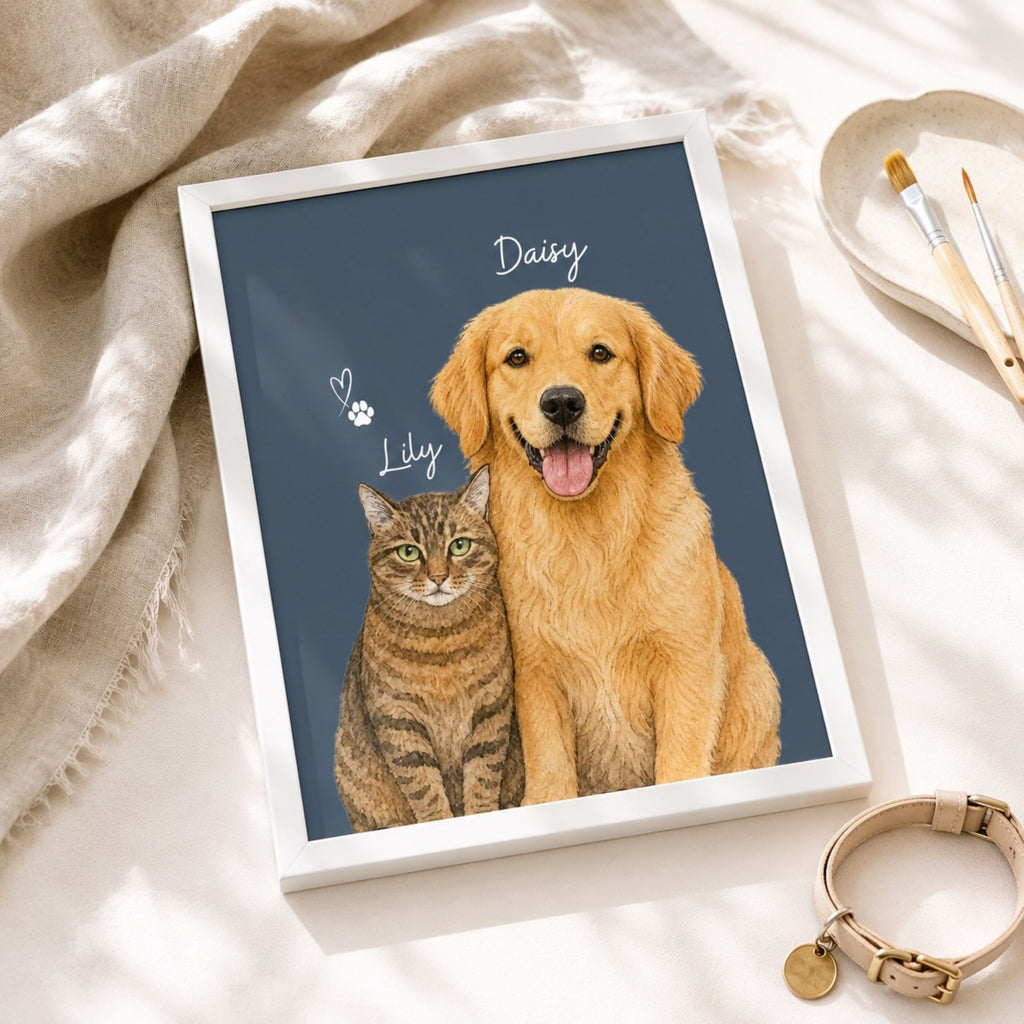 Custom Two Pet Portrait from Photo | Personalized Wall Art