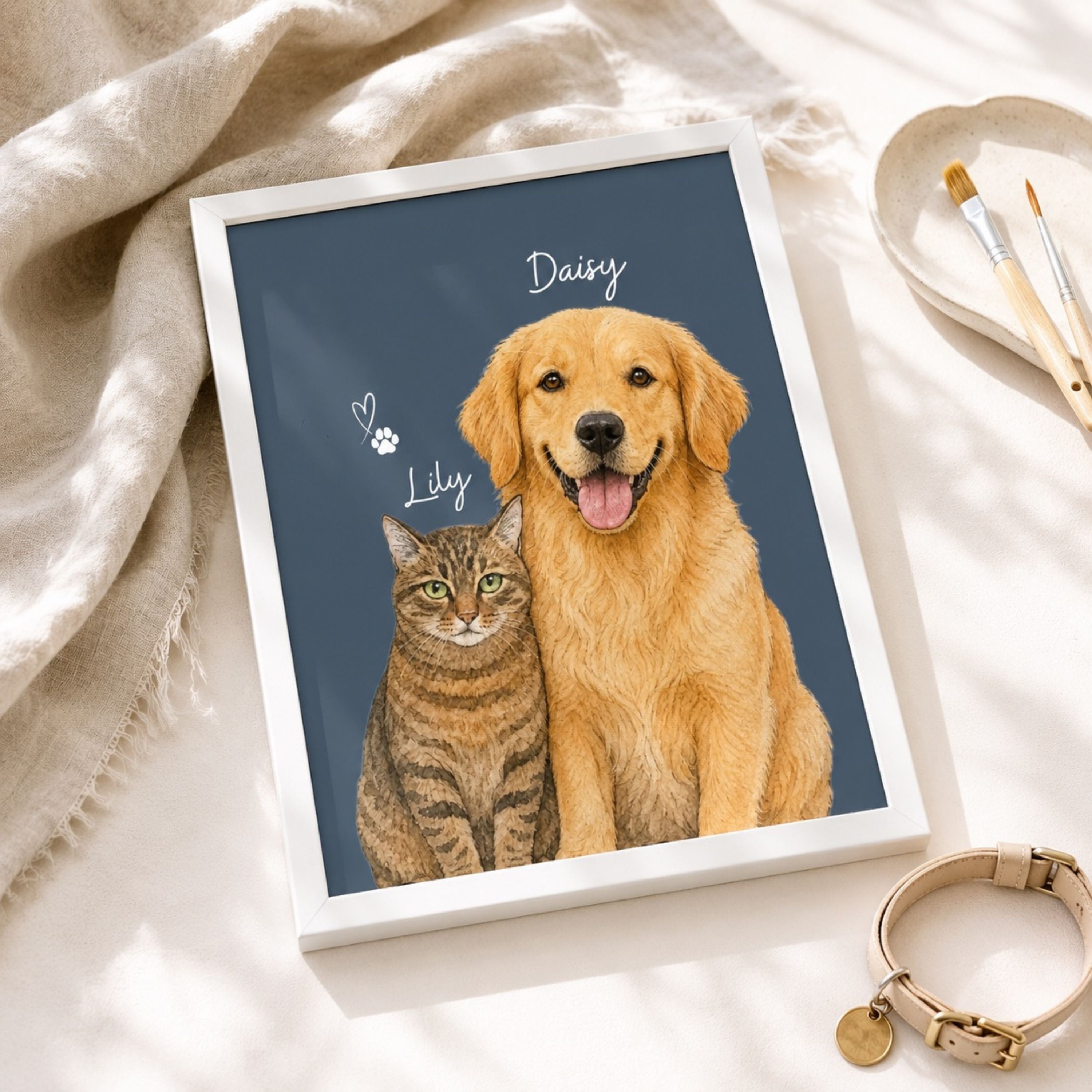 Custom Two Pet Portrait from Photo | Personalized Wall Art