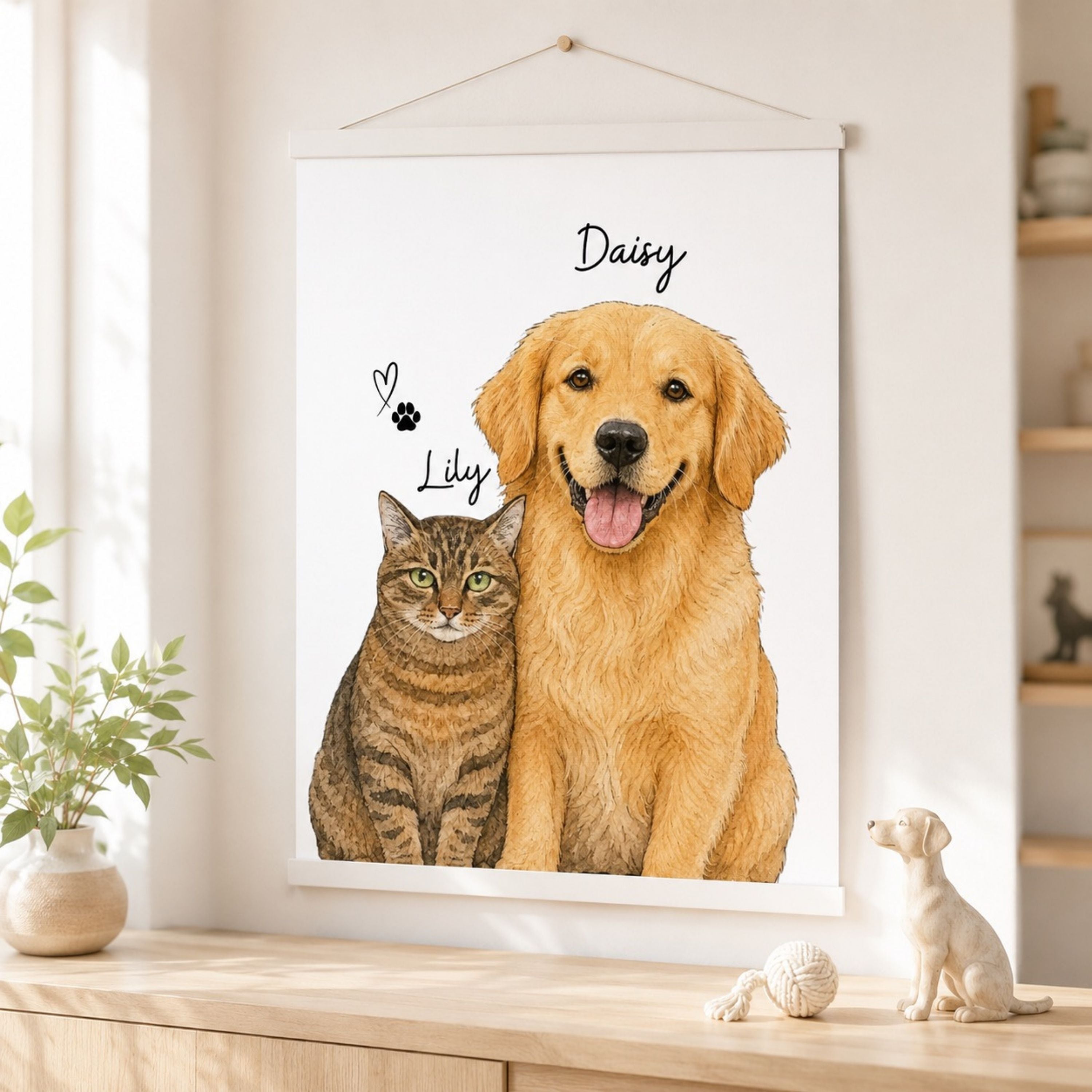 Custom Two Pet Portrait from Photo | Personalized Wall Art