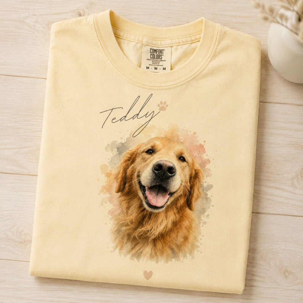 Custom Pet Portrait T-Shirt – Watercolor Dog Memorial