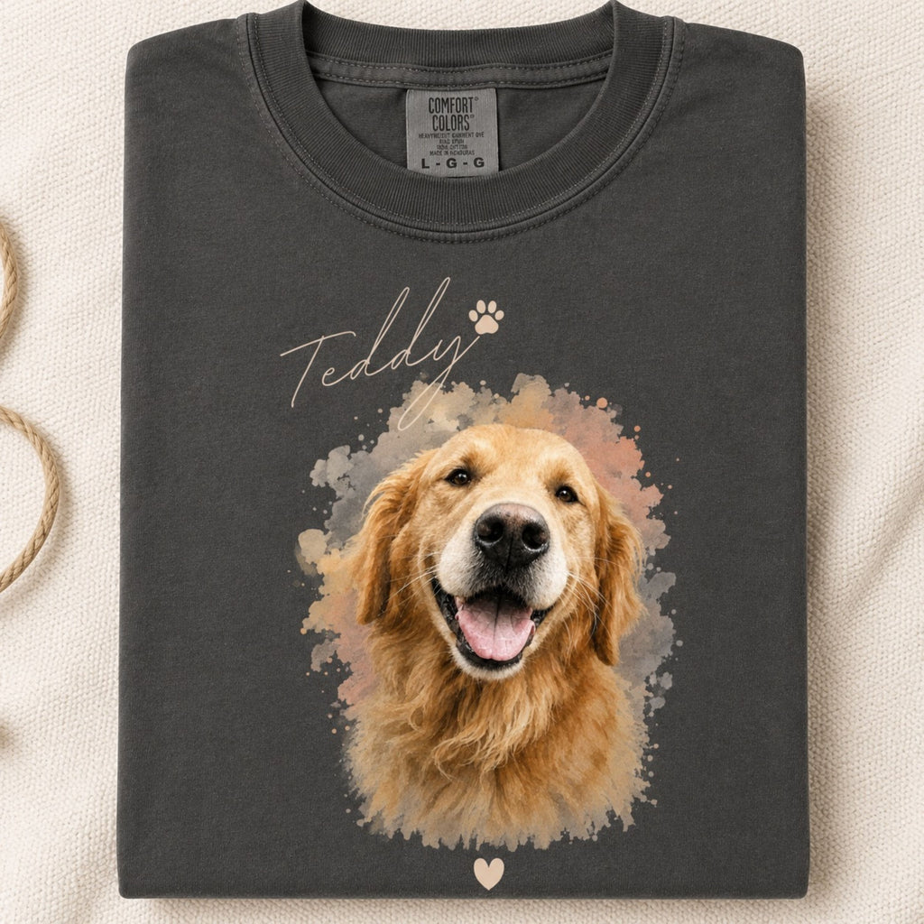 Custom Pet Portrait T-Shirt – Watercolor Dog Memorial