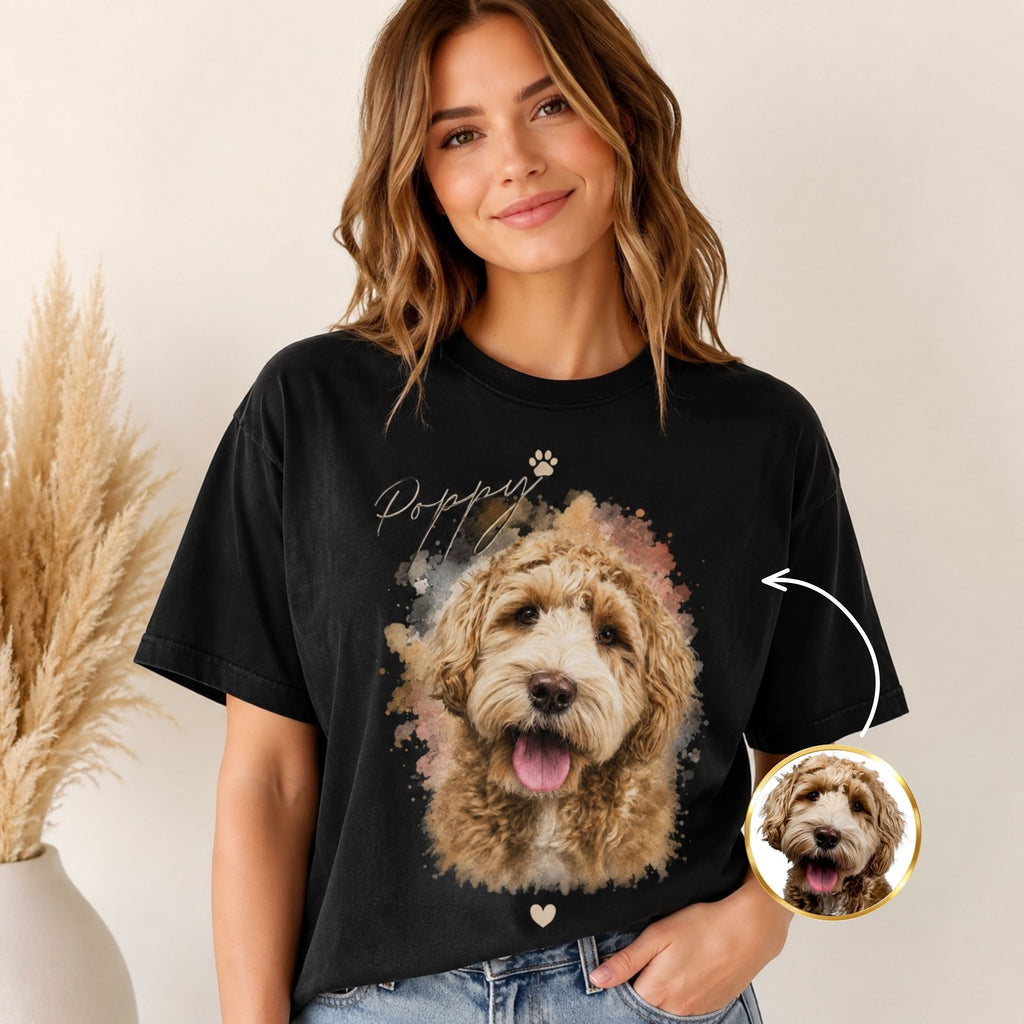 Custom Pet Portrait T-Shirt – Watercolor Dog Memorial