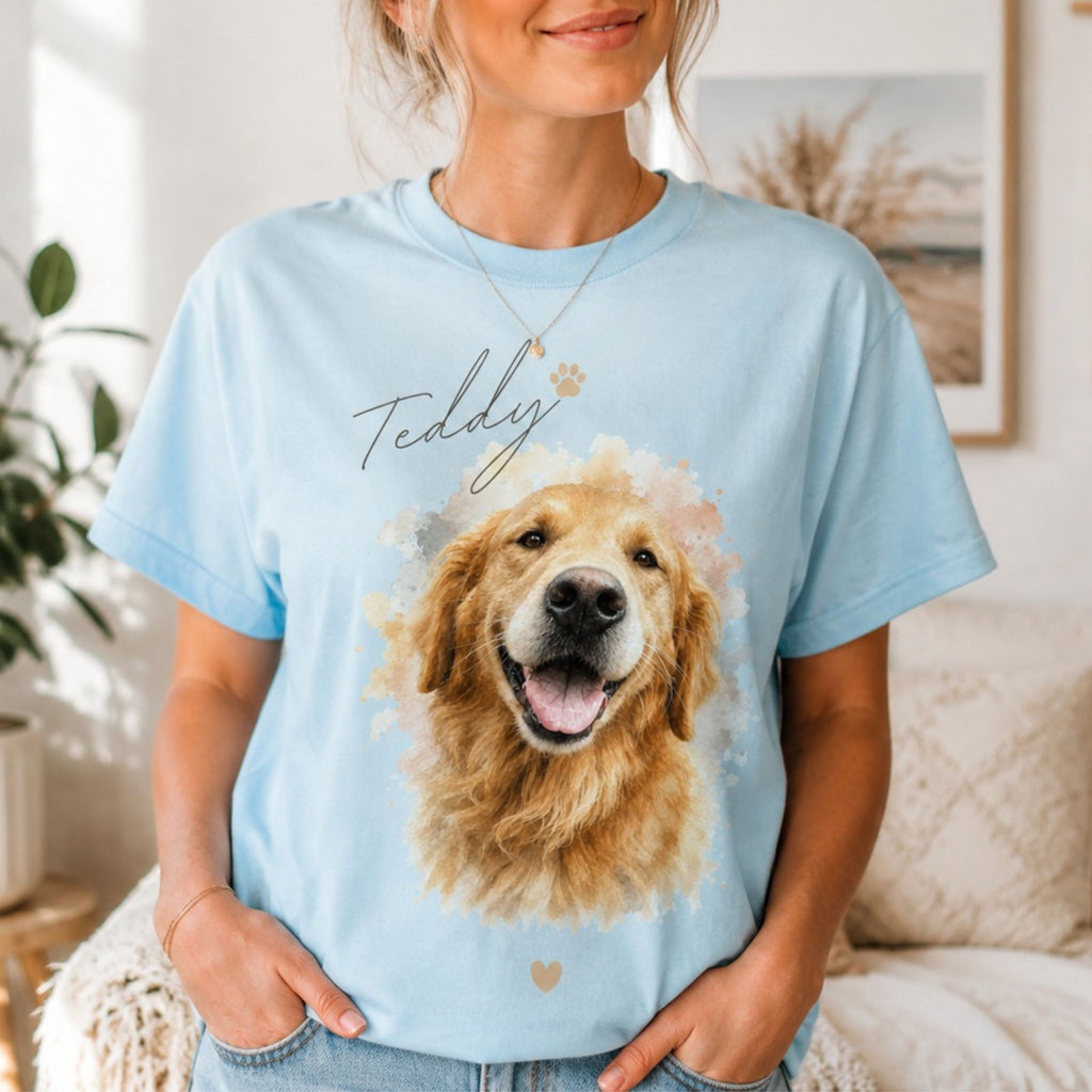 Custom Pet Portrait T-Shirt – Watercolor Dog Memorial