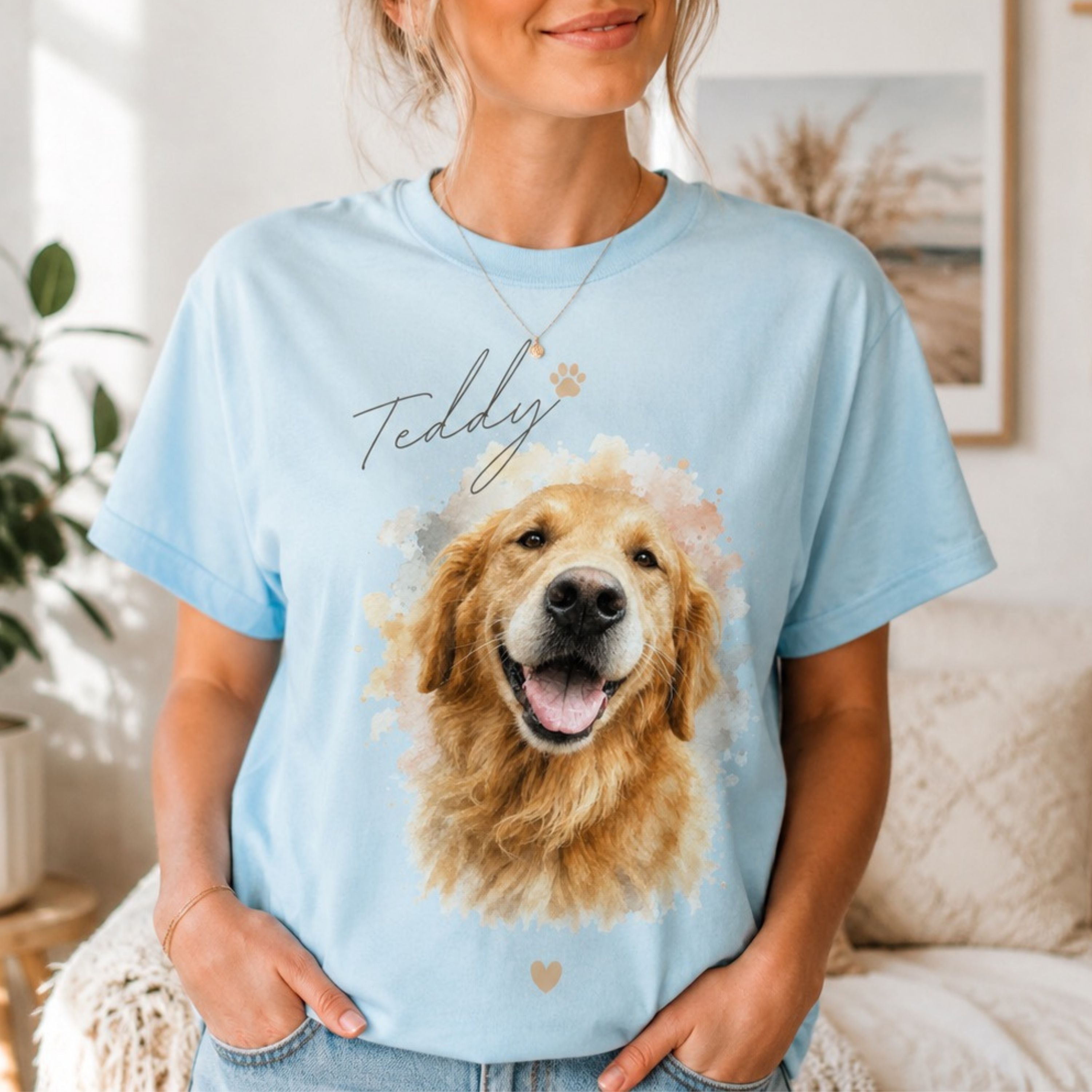 Custom Pet Portrait T-Shirt – Watercolor Dog Memorial