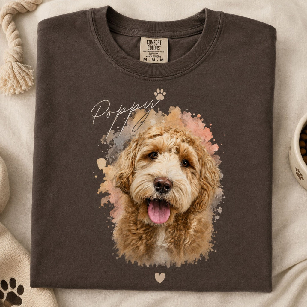 Custom Pet Portrait T-Shirt – Watercolor Dog Memorial