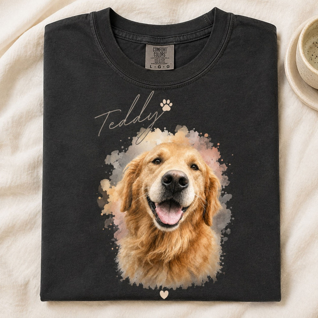 Custom Pet Portrait T-Shirt – Watercolor Dog Memorial