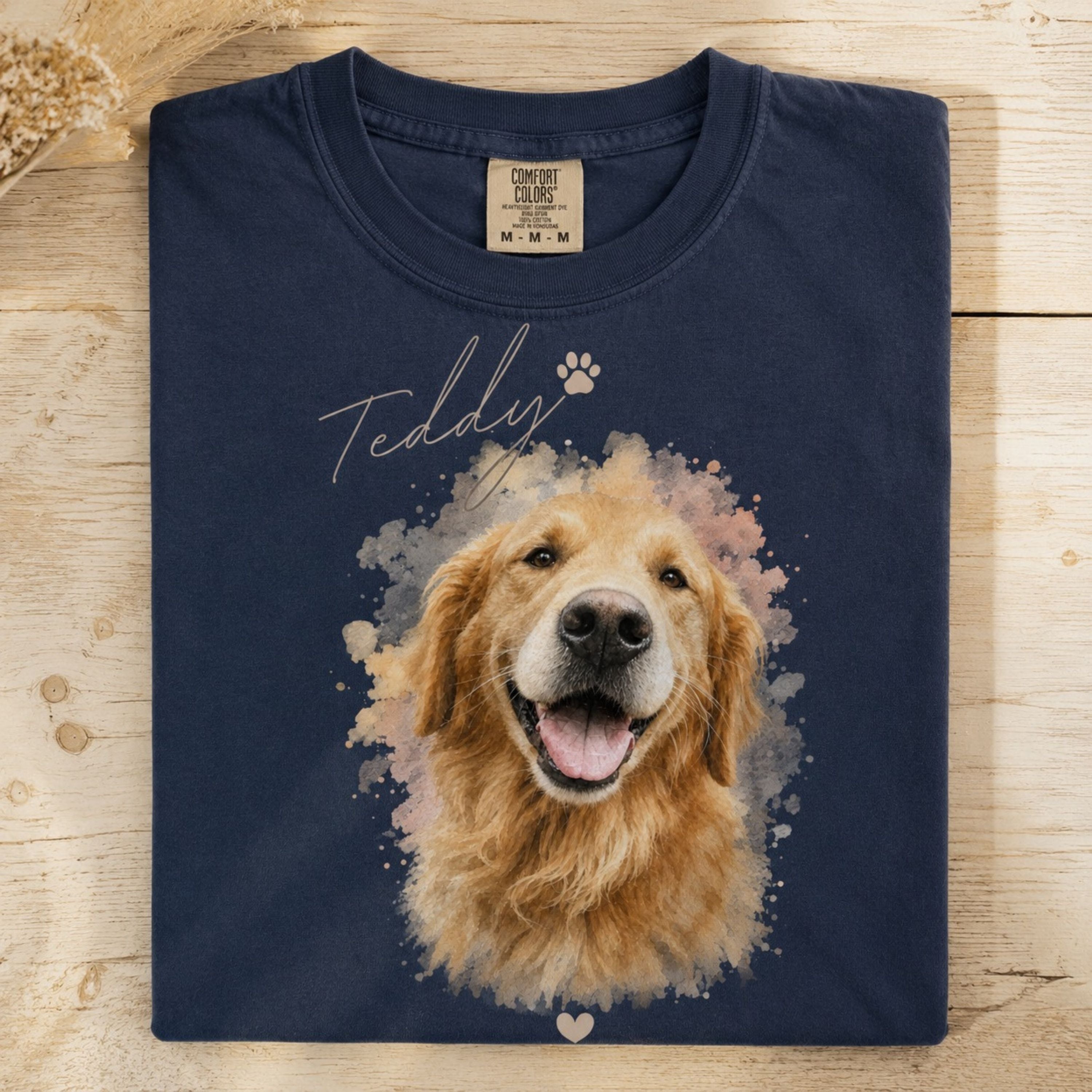 Custom Pet Portrait T-Shirt – Watercolor Dog Memorial