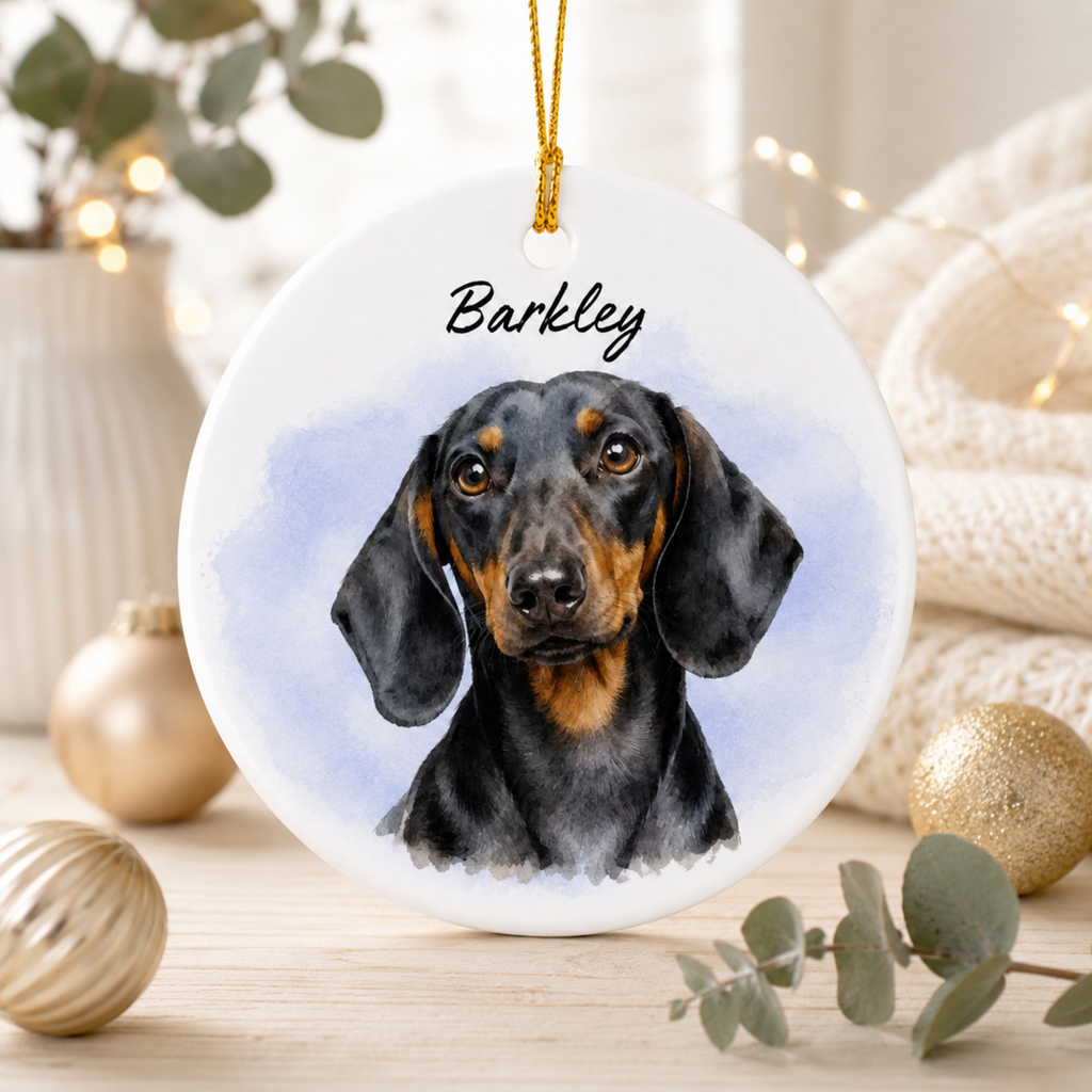 Custom Watercolor Dog Ornament – Personalized Pet Portrait