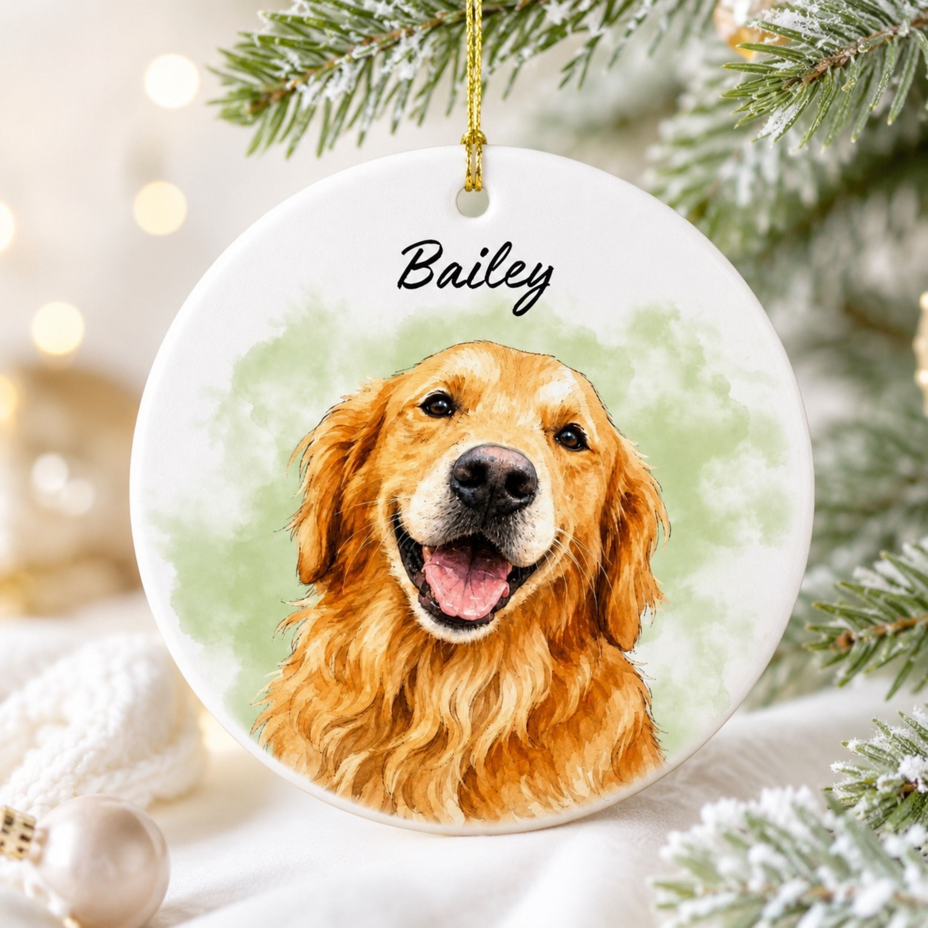 Custom Watercolor Dog Ornament – Personalized Pet Portrait
