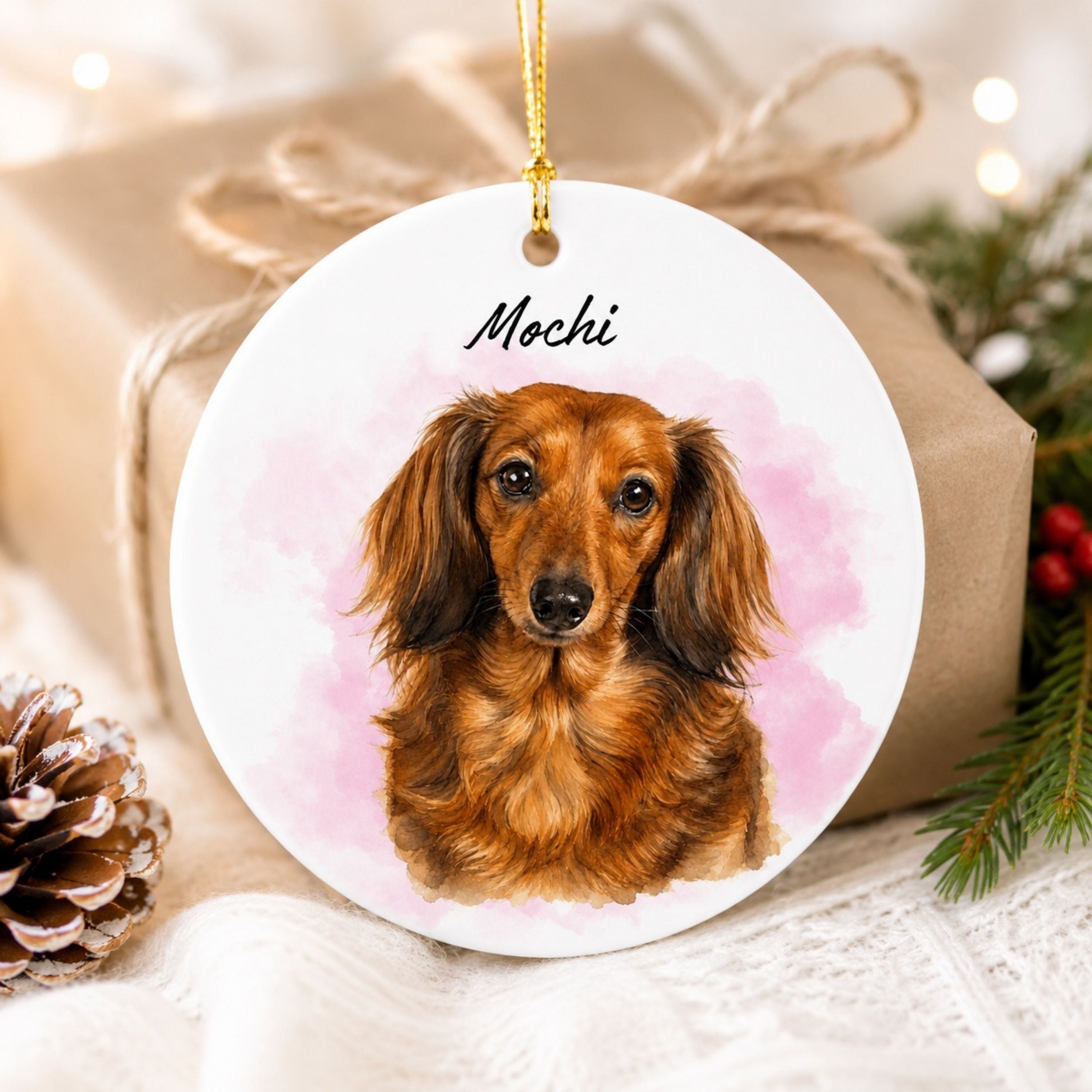 Custom Watercolor Dog Ornament – Personalized Pet Portrait