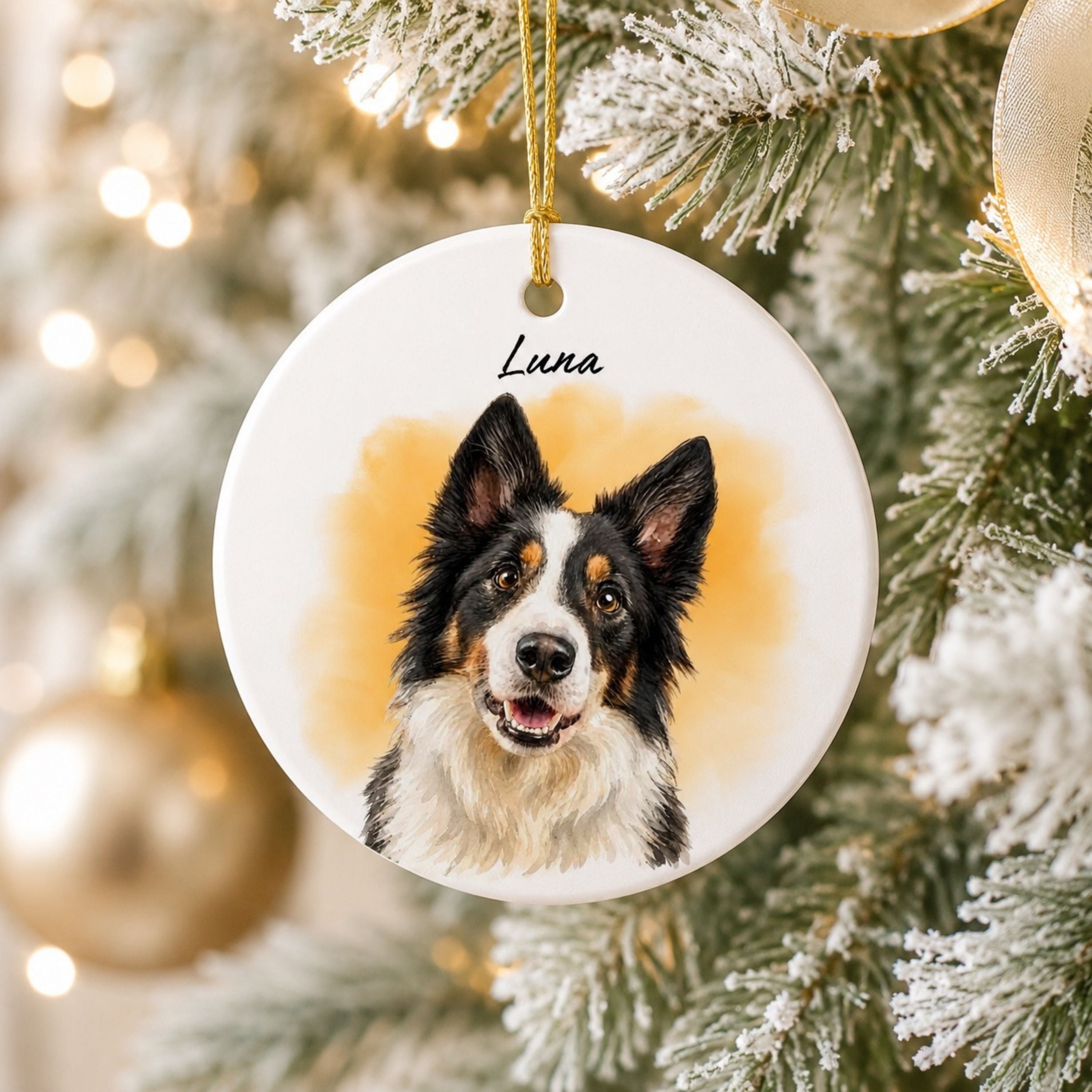 Custom Watercolor Dog Ornament – Personalized Pet Portrait