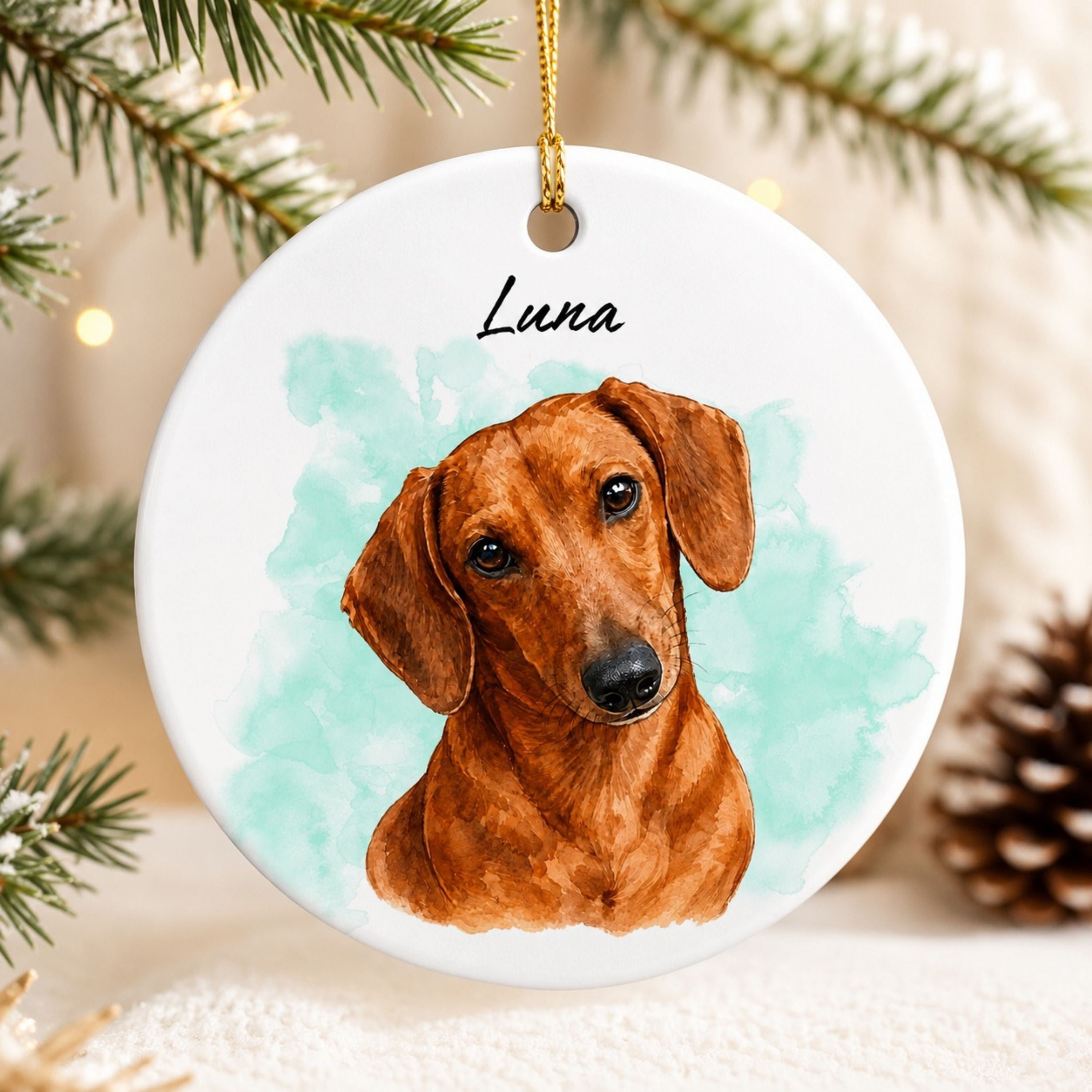 Custom Watercolor Dog Ornament – Personalized Pet Portrait